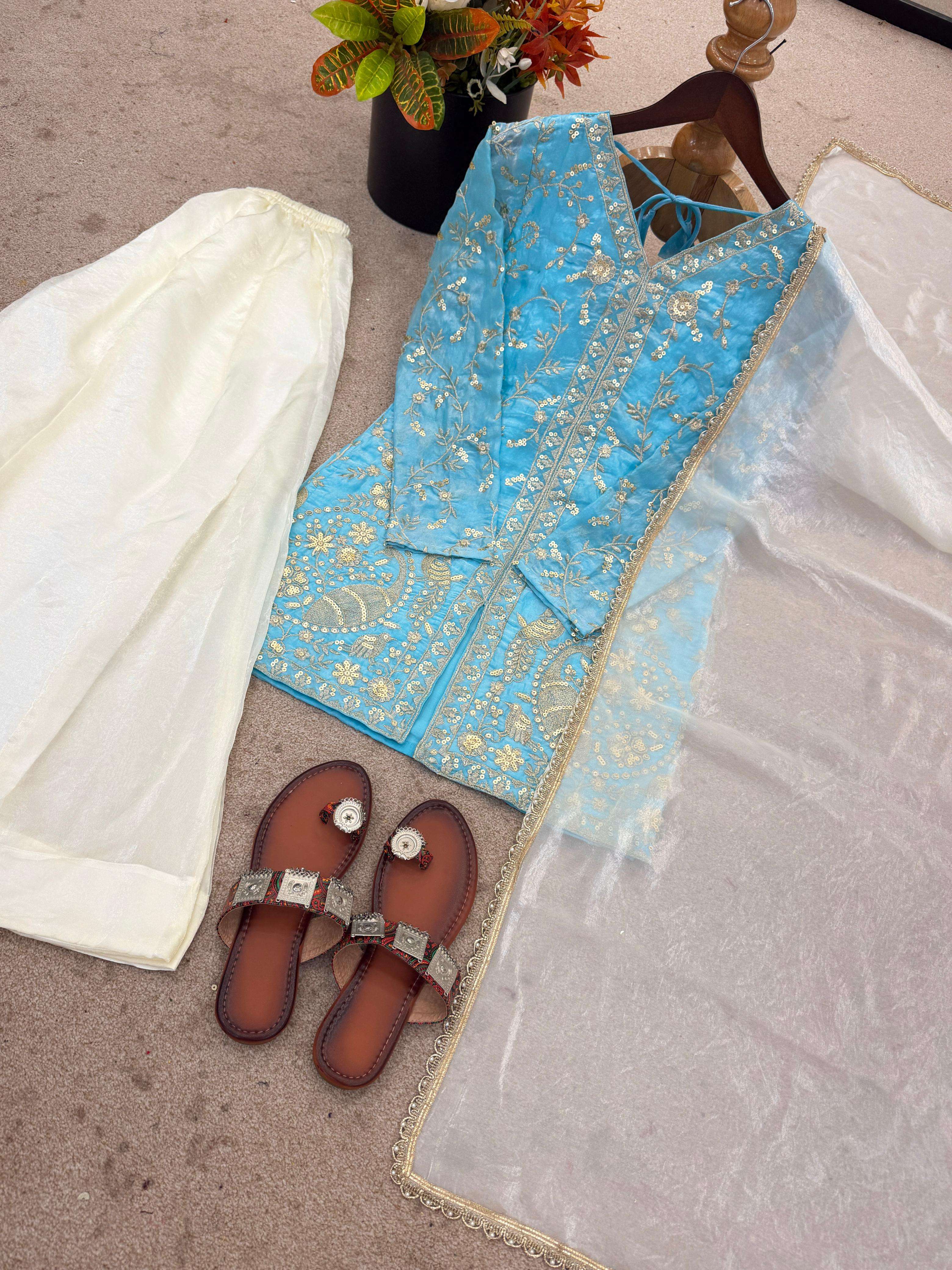 ZF 043 SILK HEAVY SEQUENCE EMBROIDERY DESIGNER WORK PARTY WEAR LADIES SUIT