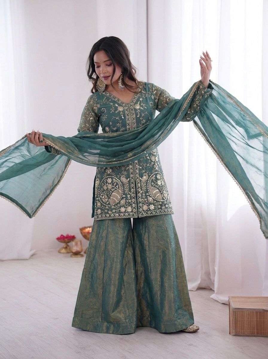 ZF 043 SILK HEAVY SEQUENCE EMBROIDERY DESIGNER WORK PARTY WEAR LADIES SUIT