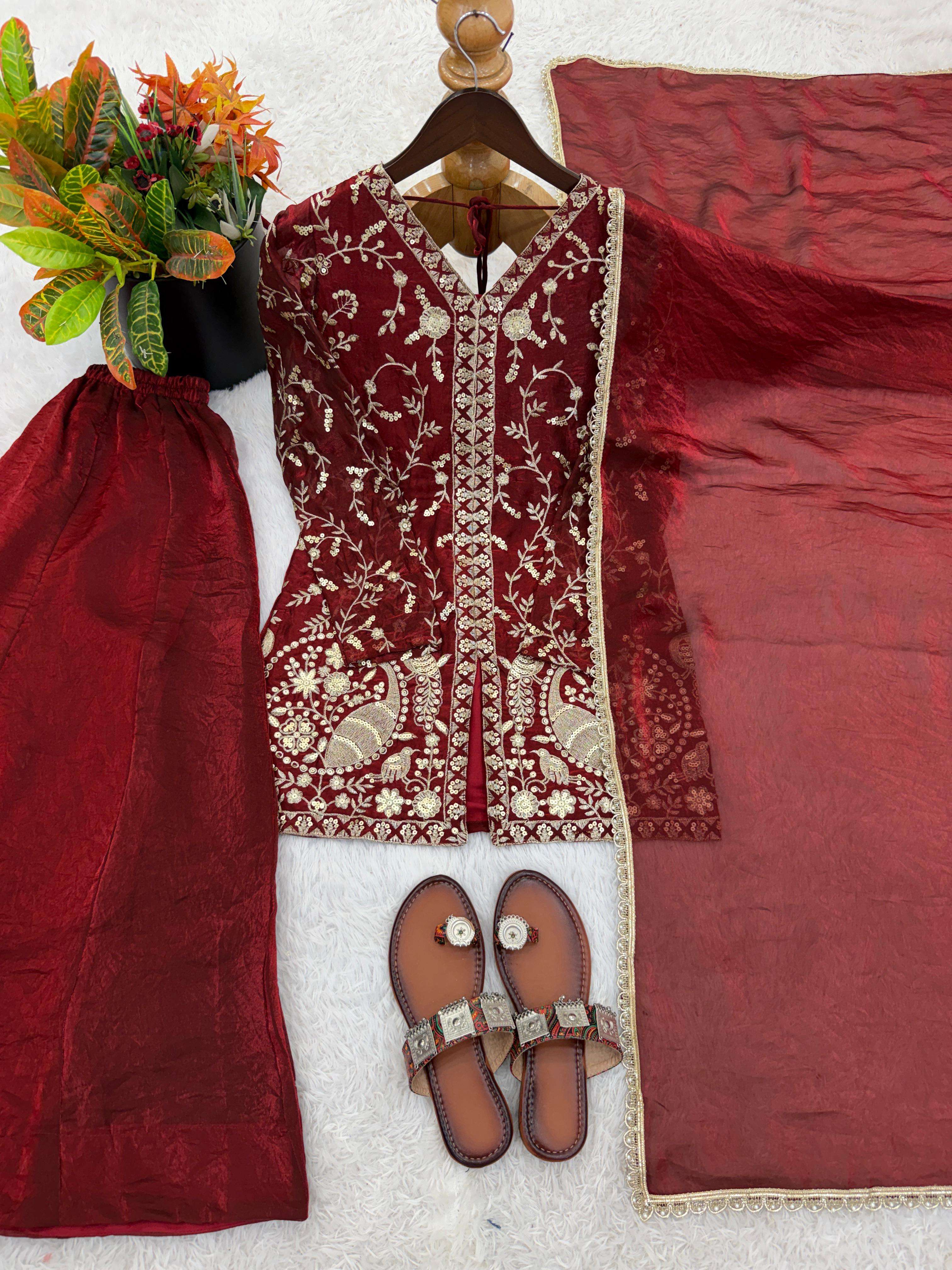 ZF 043 SILK HEAVY SEQUENCE EMBROIDERY DESIGNER WORK PARTY WEAR LADIES SUIT