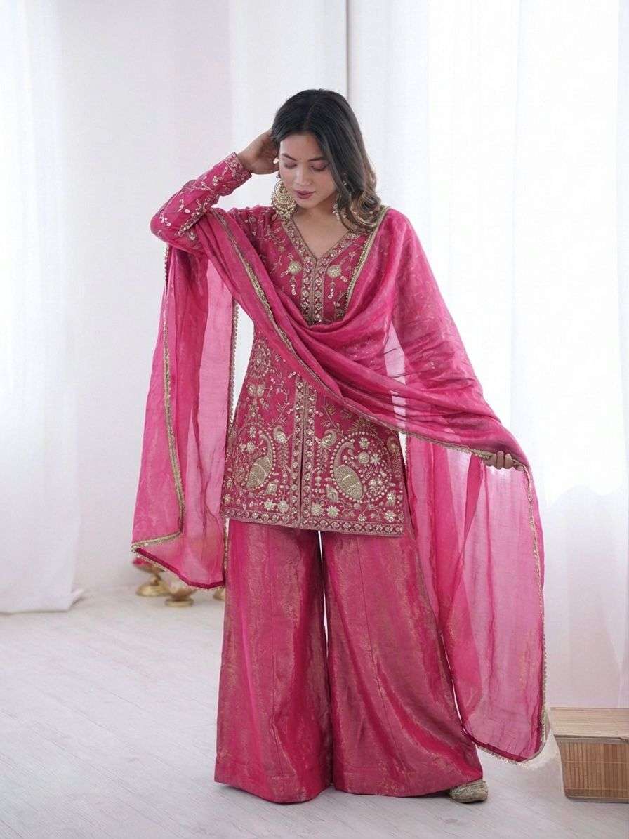 ZF 043 SILK HEAVY SEQUENCE EMBROIDERY DESIGNER WORK PARTY WEAR LADIES SUIT
