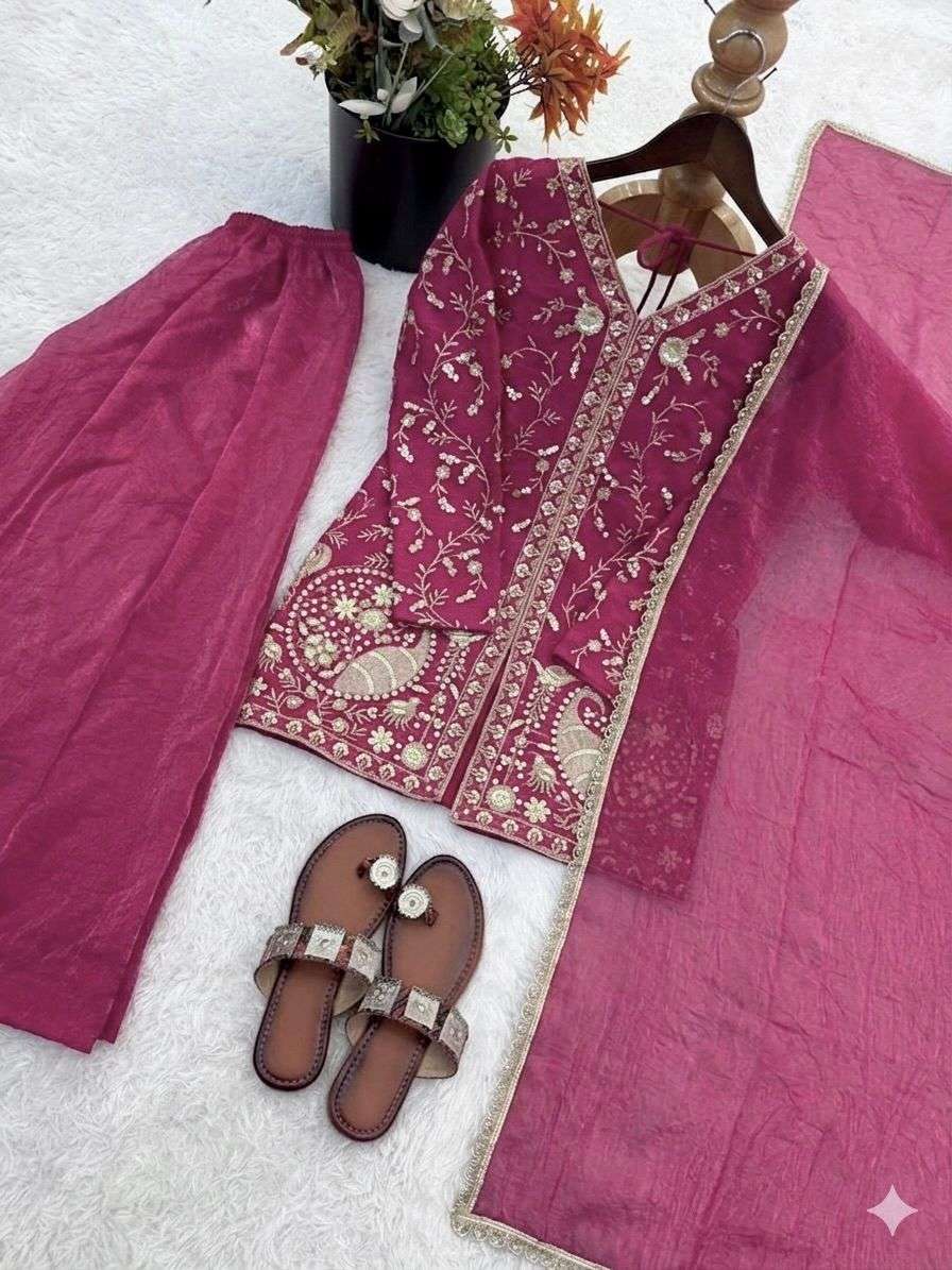 ZF 043 SILK HEAVY SEQUENCE EMBROIDERY DESIGNER WORK PARTY WEAR LADIES SUIT