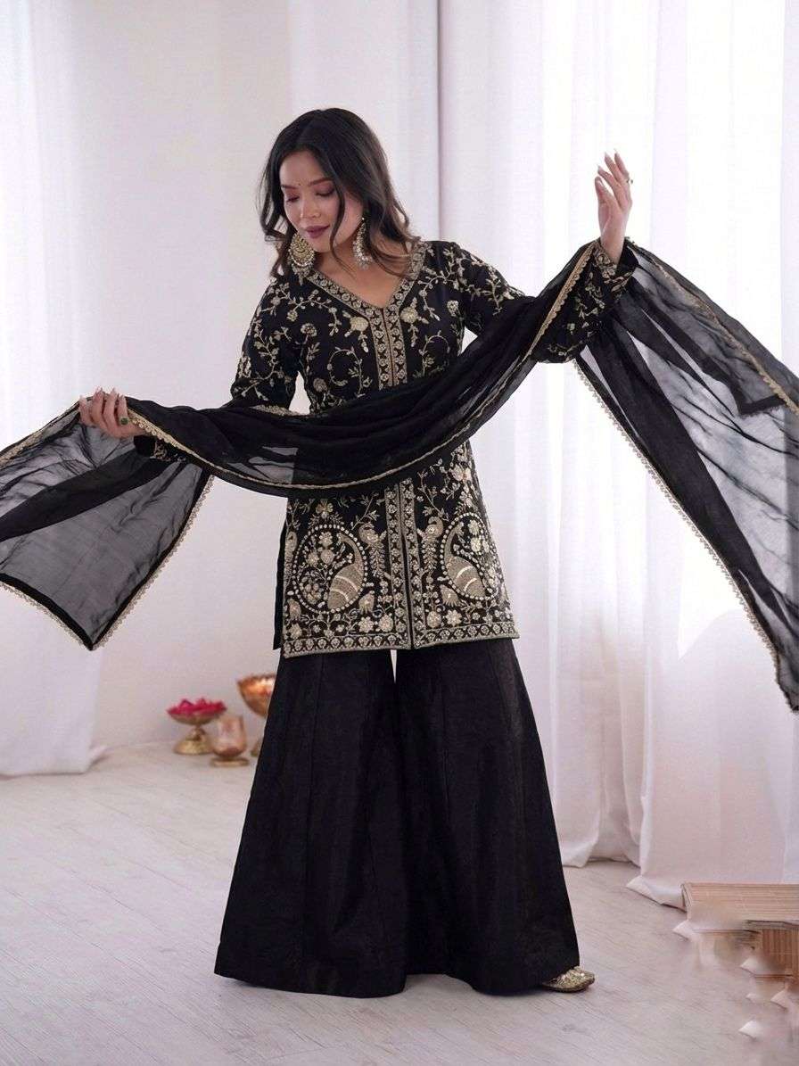 ZF 043 SILK HEAVY SEQUENCE EMBROIDERY DESIGNER WORK PARTY WEAR LADIES SUIT