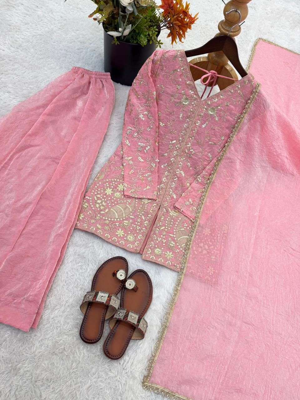 ZF 043 SILK HEAVY SEQUENCE EMBROIDERY DESIGNER WORK PARTY WEAR LADIES SUIT