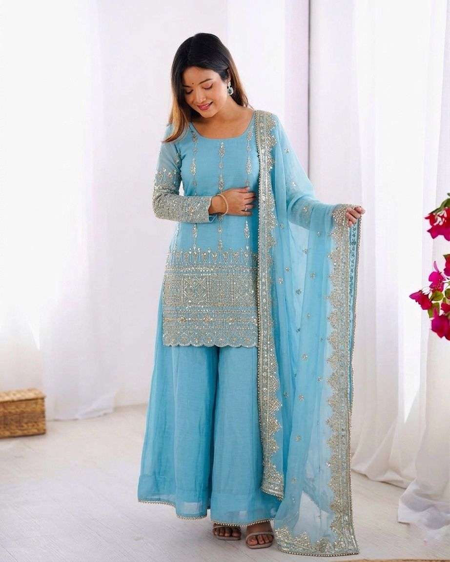 ZF 430 SILK HEAVY SEQUENCE EMBROIDERY DESIGNER WORK PARTY WEAR LADIES SUIT