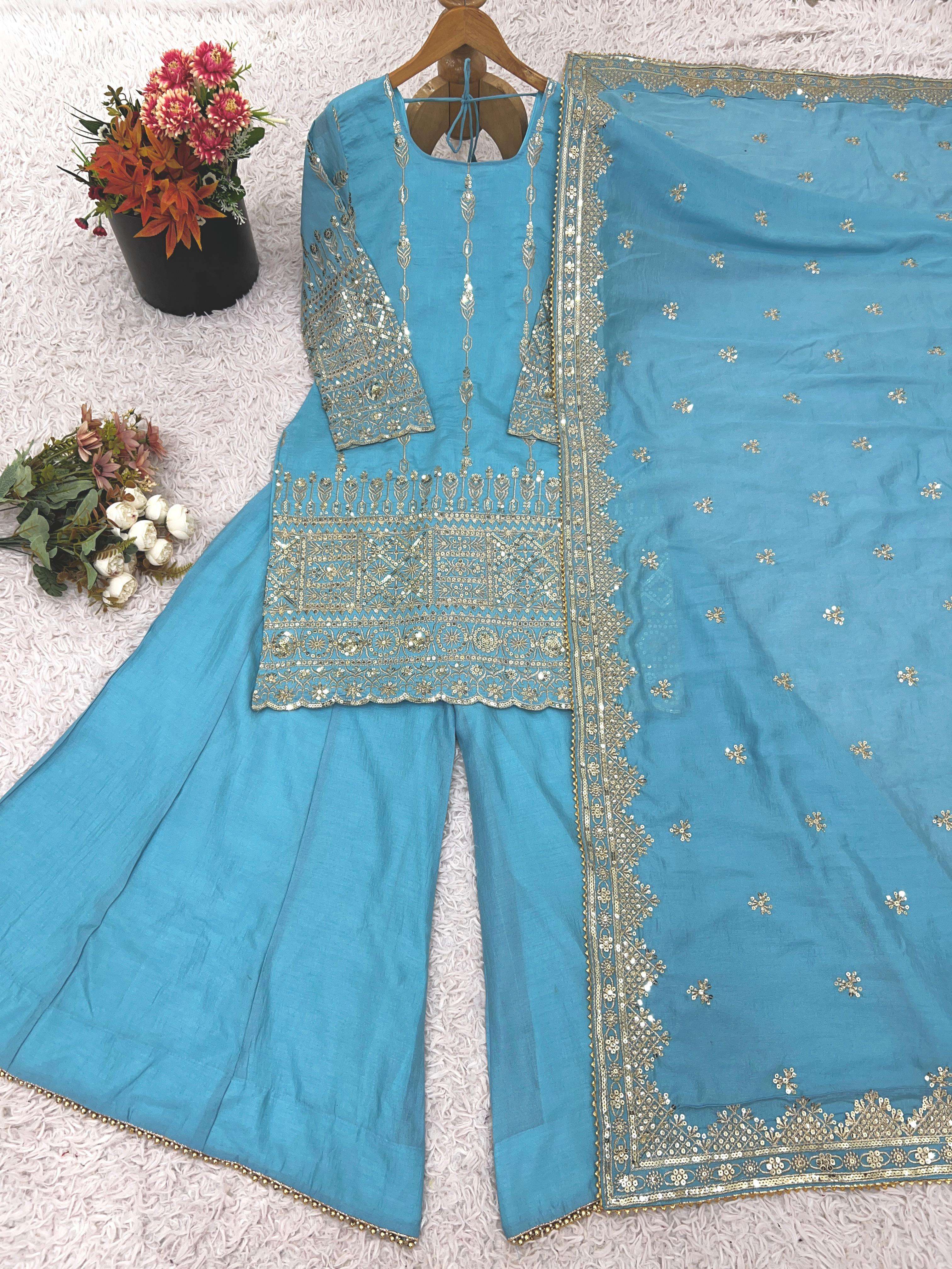 ZF 430 SILK HEAVY SEQUENCE EMBROIDERY DESIGNER WORK PARTY WEAR LADIES SUIT