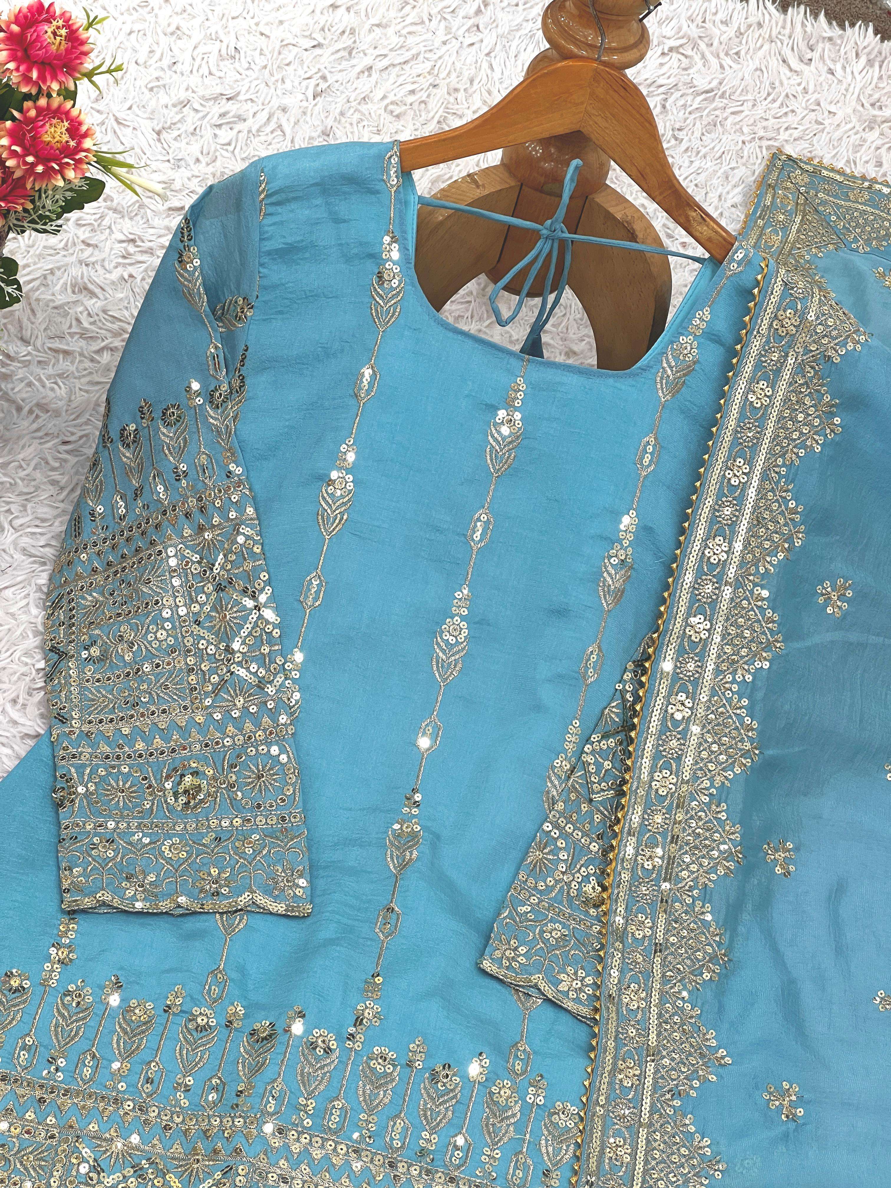 ZF 430 SILK HEAVY SEQUENCE EMBROIDERY DESIGNER WORK PARTY WEAR LADIES SUIT