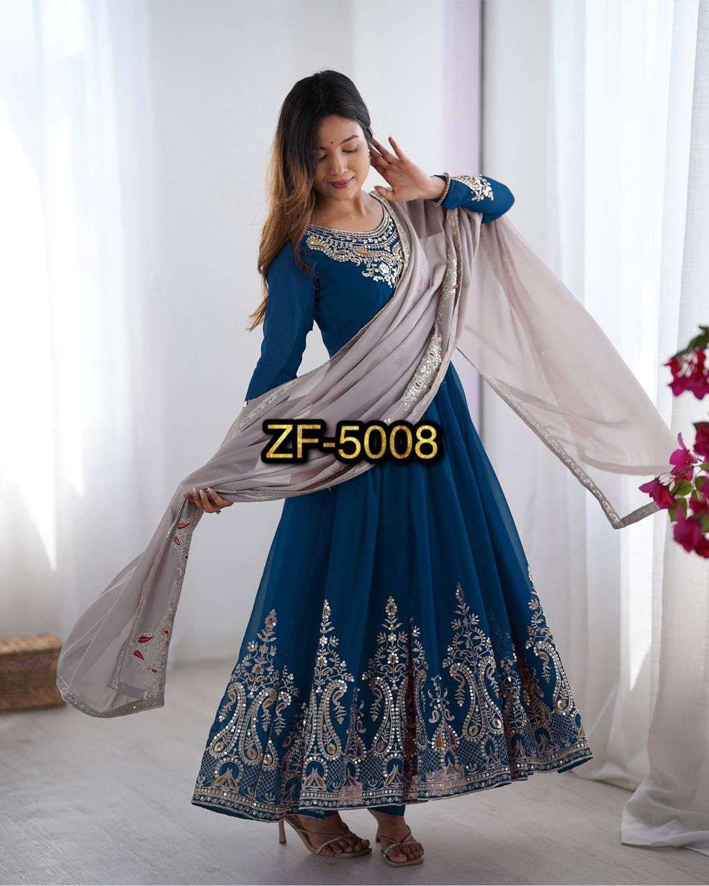 ZF 5008 GEORGETTE HEAVY DESIGNER PARTY WEAR GOWN BOTTOM AND DUPATTA SET 