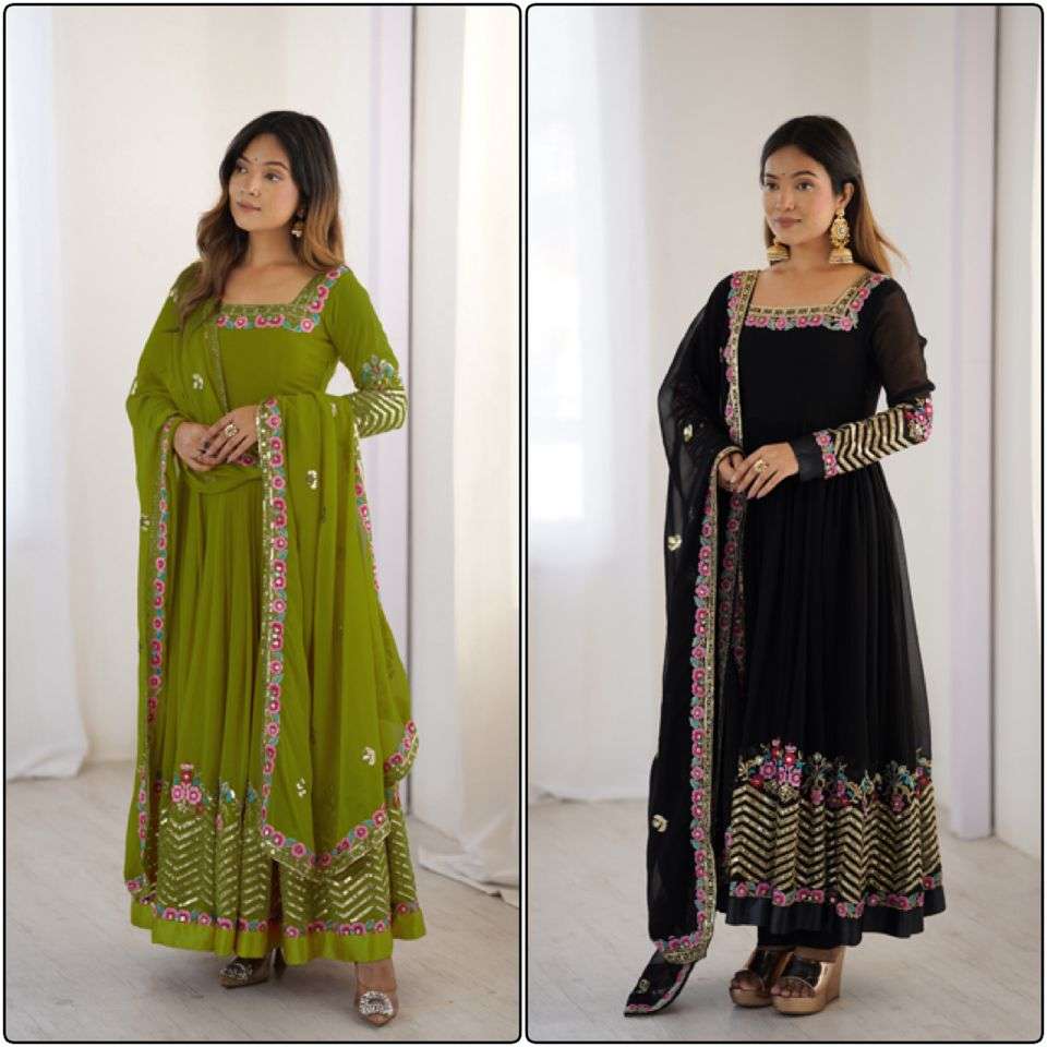 ZF 5010 GEORGETTE SEQUENCE DESIGNER WORK ANARKALI STYLE GOWN BOTTOM AND DUPATTA SET 