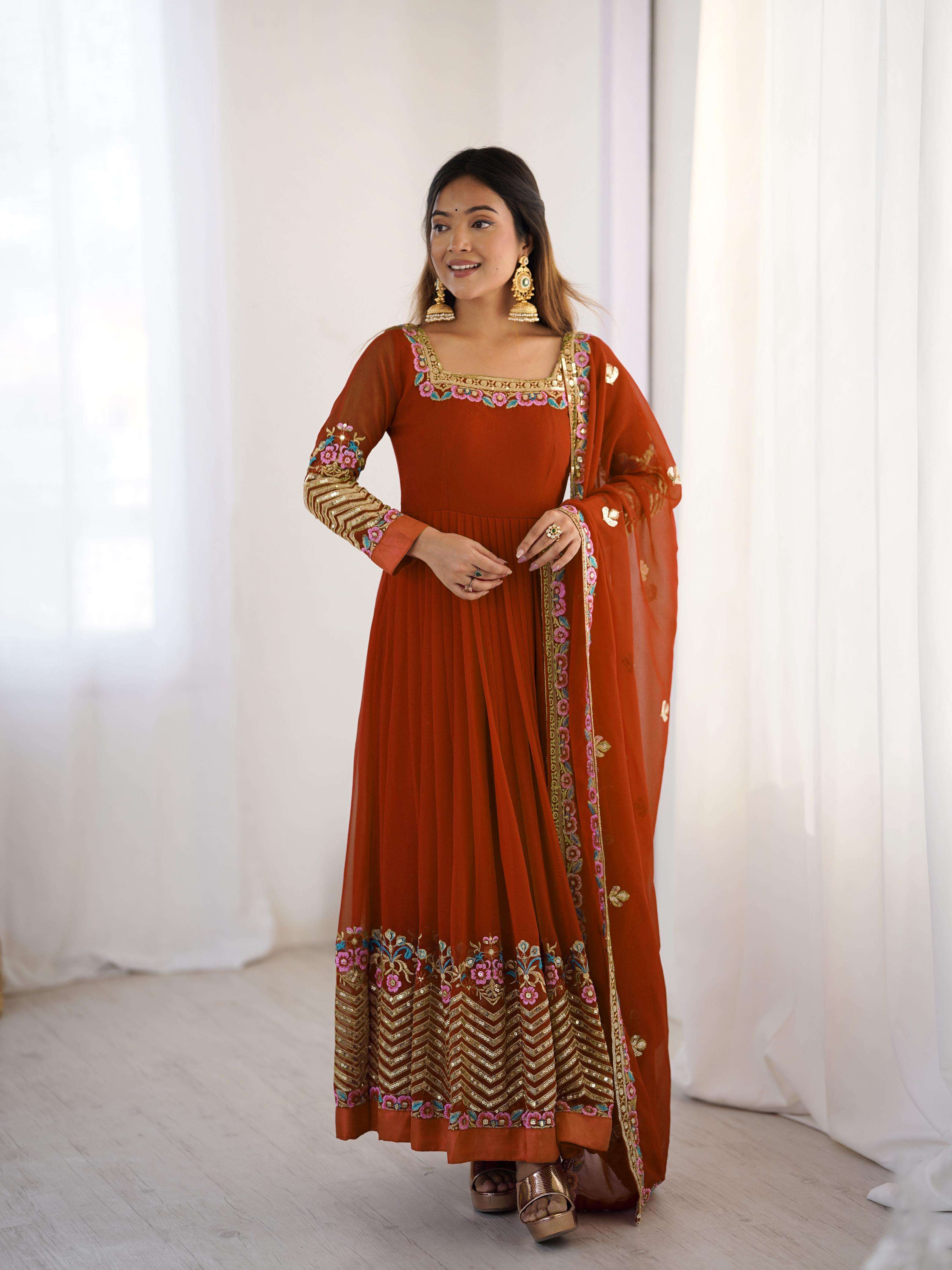 ZF 5010 GEORGETTE SEQUENCE DESIGNER WORK ANARKALI STYLE GOWN BOTTOM AND DUPATTA SET 