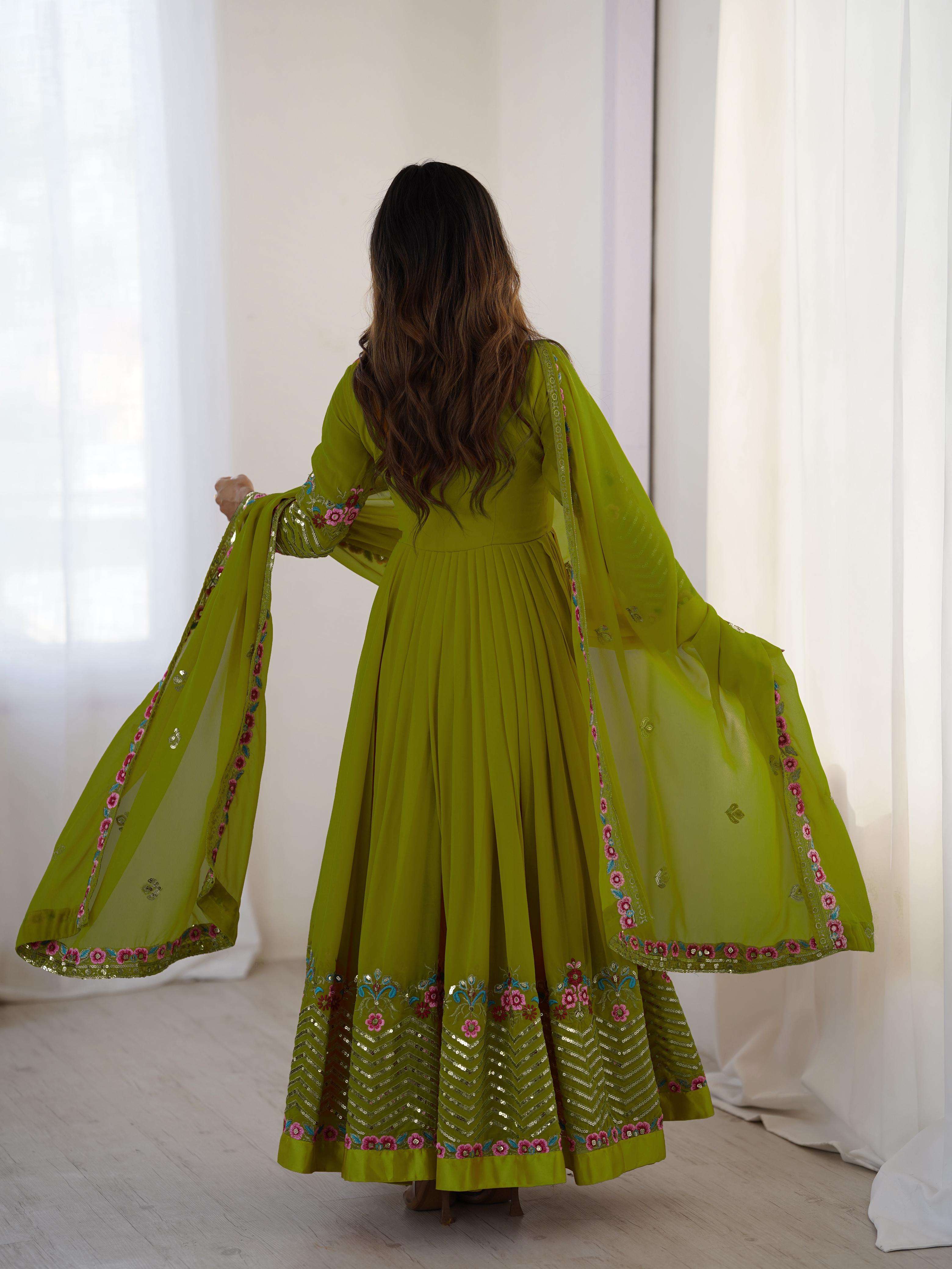 ZF 5010 GEORGETTE SEQUENCE DESIGNER WORK ANARKALI STYLE GOWN BOTTOM AND DUPATTA SET 