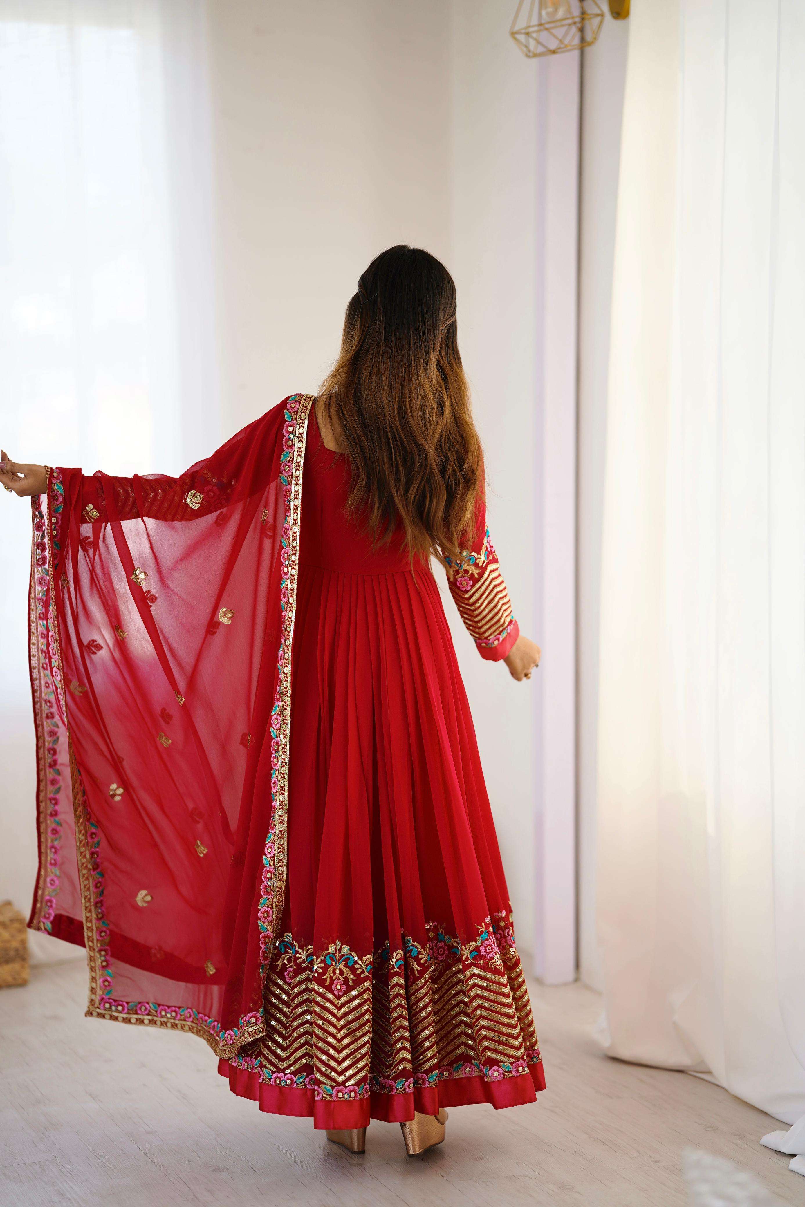 ZF 5010 GEORGETTE SEQUENCE DESIGNER WORK ANARKALI STYLE GOWN BOTTOM AND DUPATTA SET 