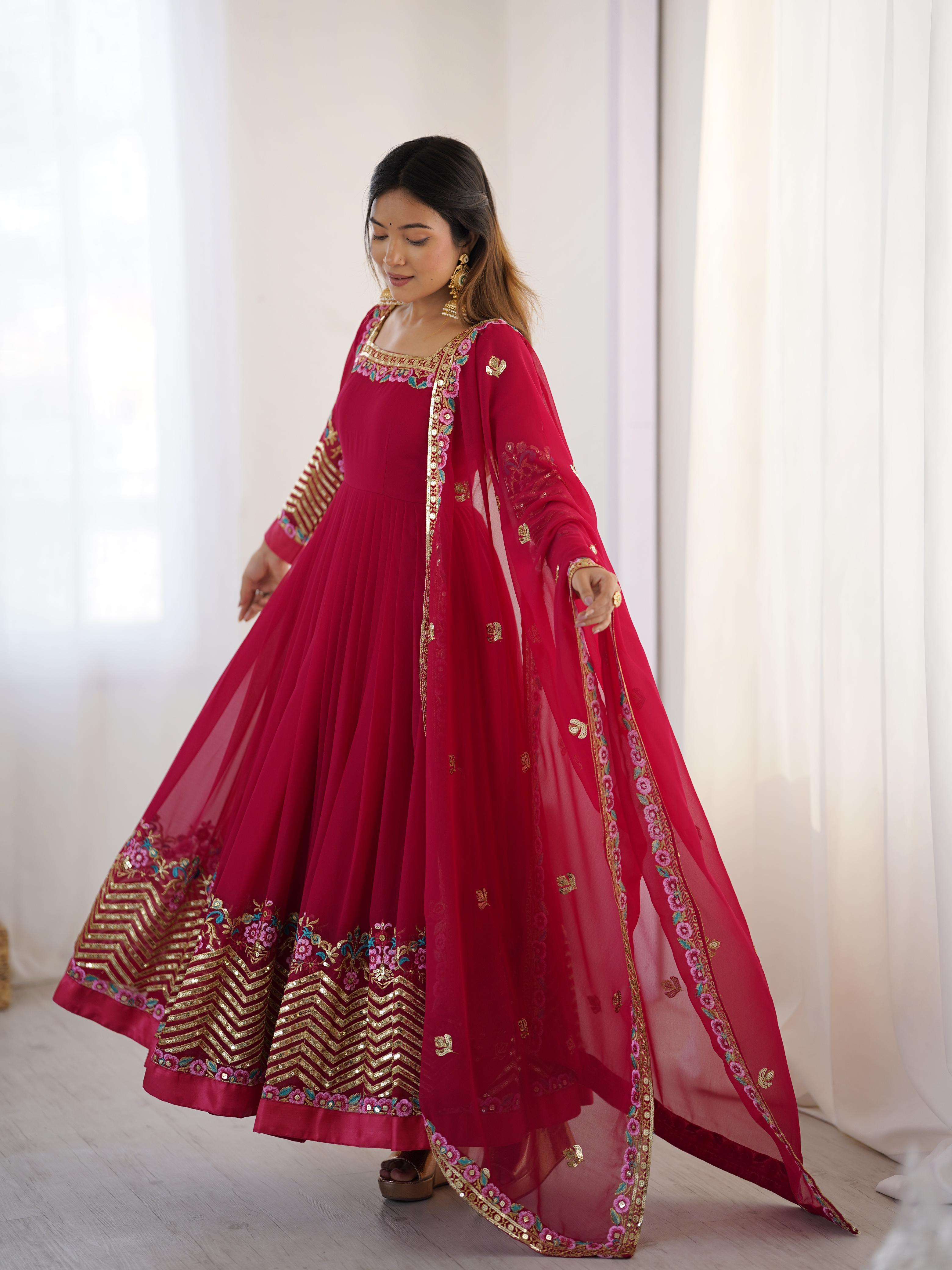 ZF 5010 GEORGETTE SEQUENCE DESIGNER WORK ANARKALI STYLE GOWN BOTTOM AND DUPATTA SET 