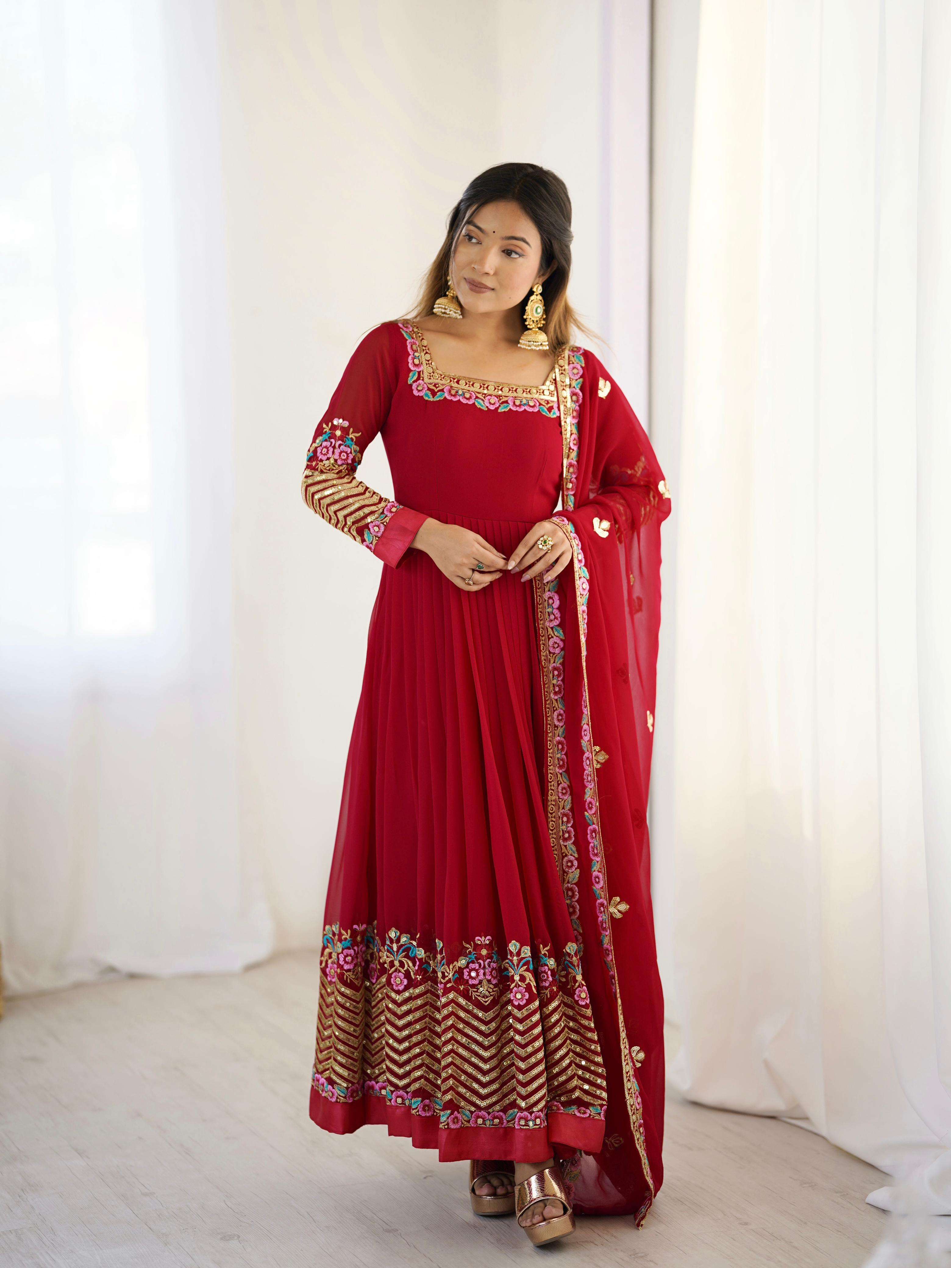 ZF 5010 GEORGETTE SEQUENCE DESIGNER WORK ANARKALI STYLE GOWN BOTTOM AND DUPATTA SET 