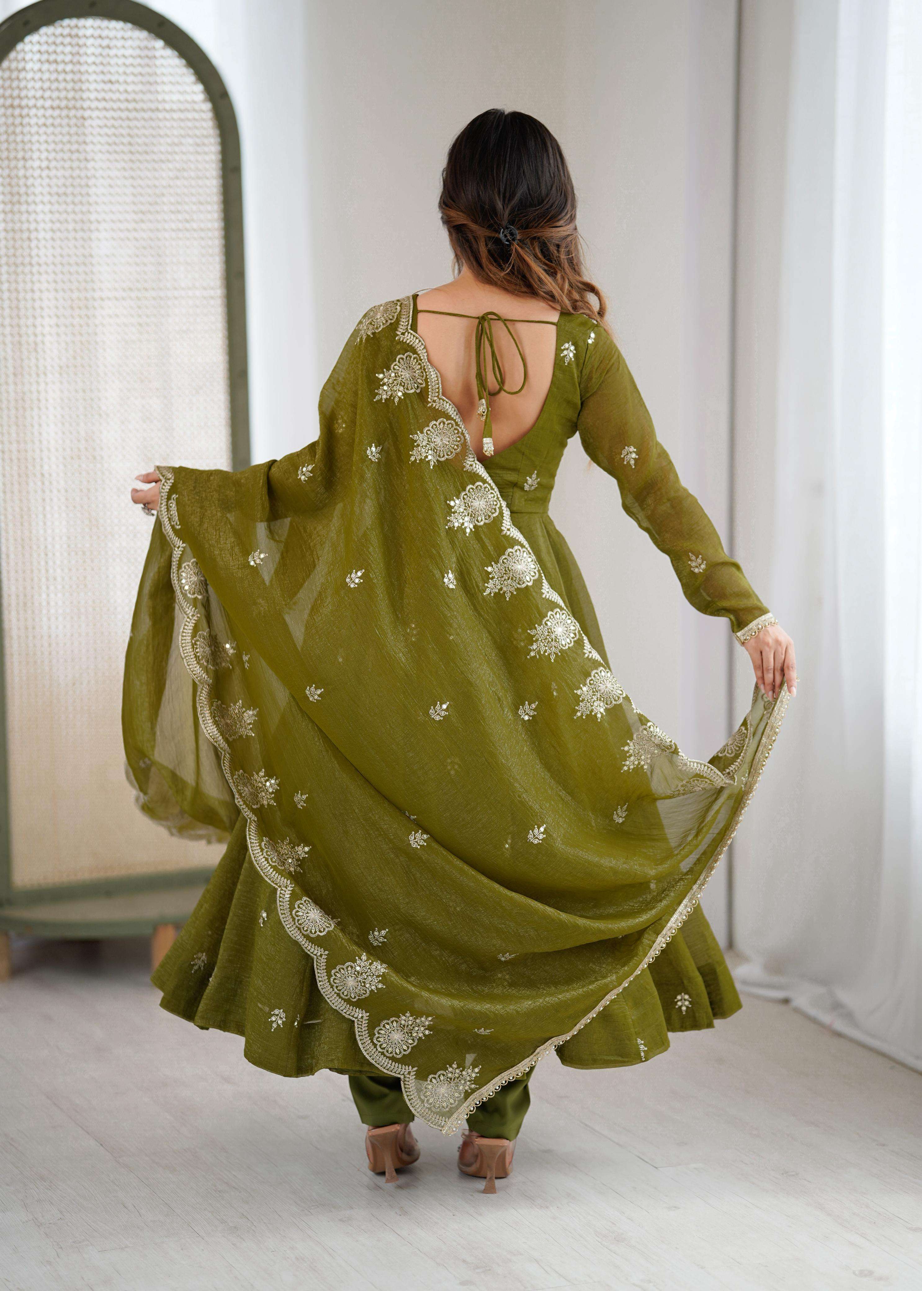 ZF 5011 SILK SEQUENCE EMBROIDERY DESIGNER ANARKALI STYLE GOWN DRESS