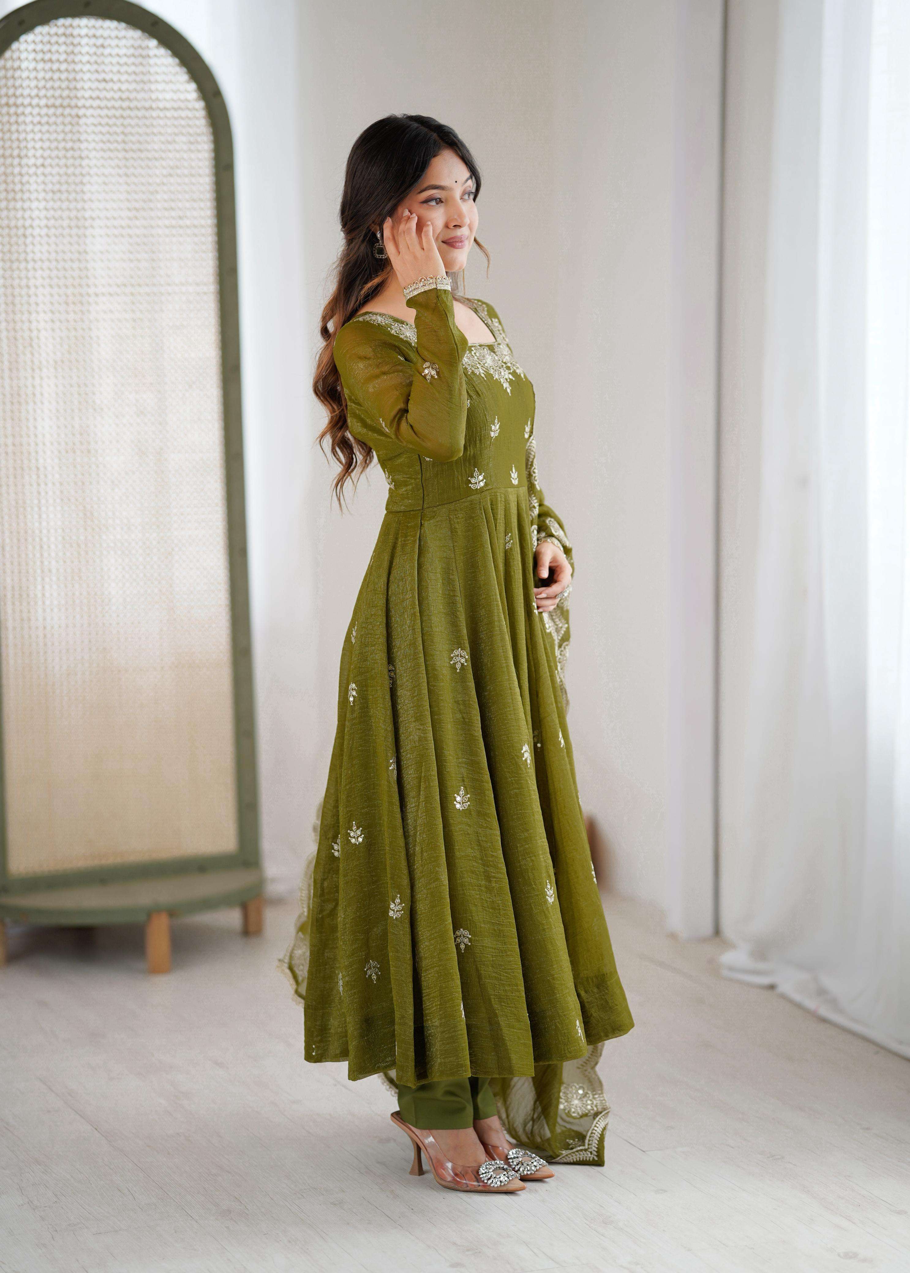 ZF 5011 SILK SEQUENCE EMBROIDERY DESIGNER ANARKALI STYLE GOWN DRESS