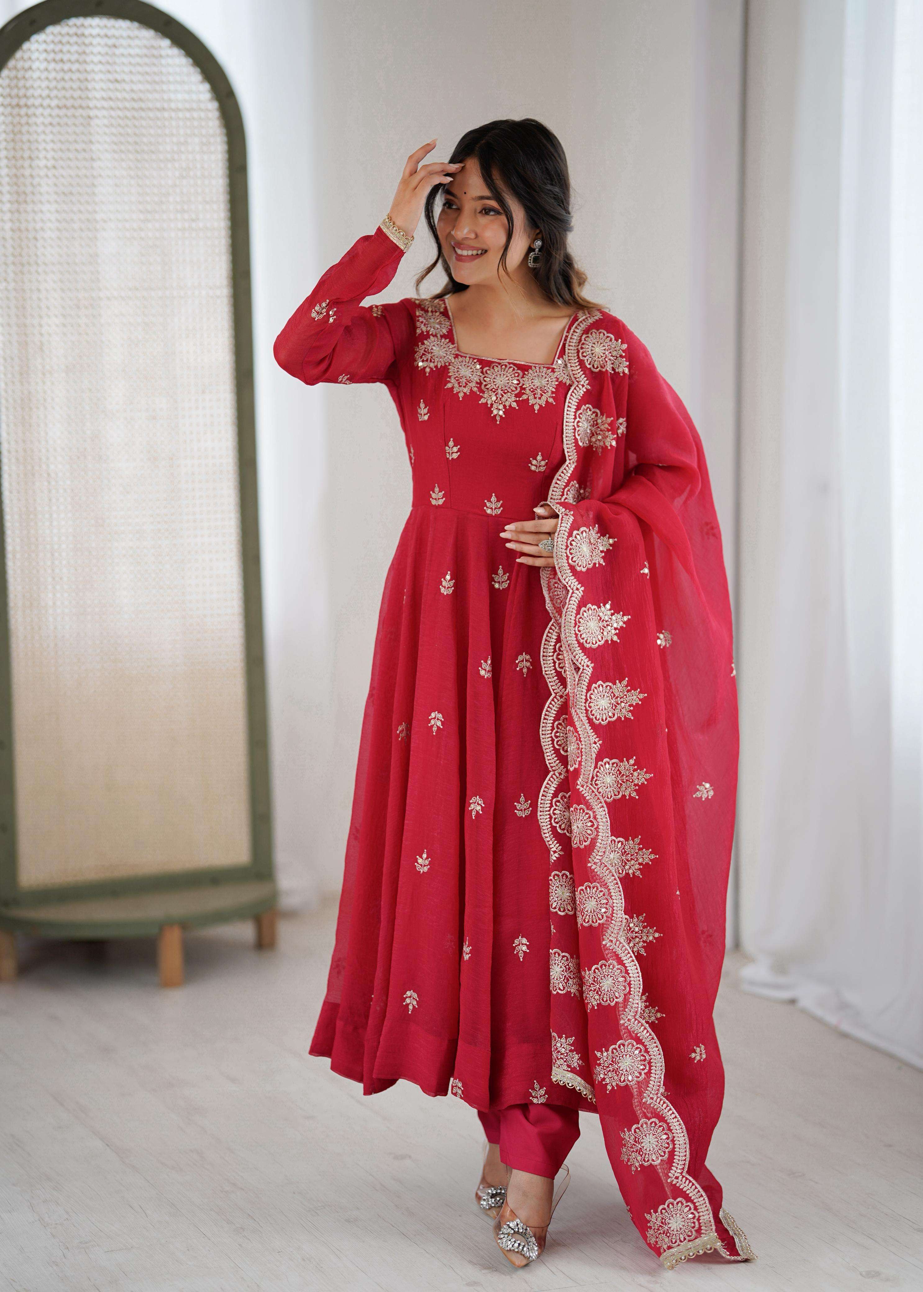 ZF 5011 SILK SEQUENCE EMBROIDERY DESIGNER ANARKALI STYLE GOWN DRESS