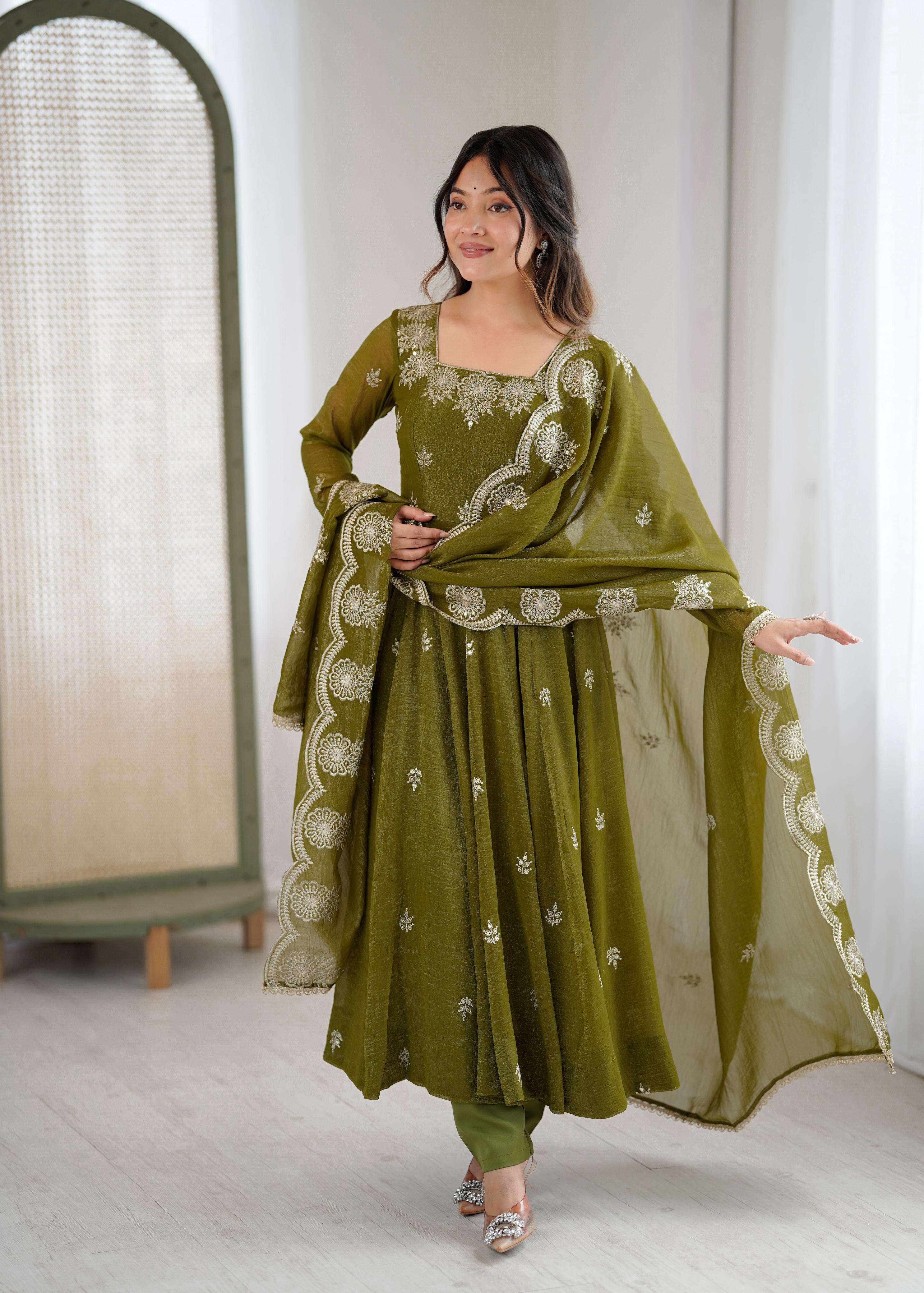 ZF 5011 SILK SEQUENCE EMBROIDERY DESIGNER ANARKALI STYLE GOWN DRESS