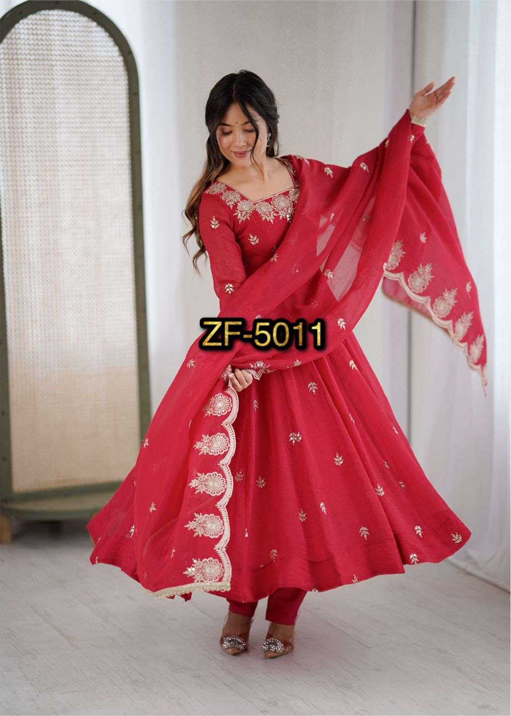 ZF 5011 SILK SEQUENCE EMBROIDERY DESIGNER ANARKALI STYLE GOWN DRESS