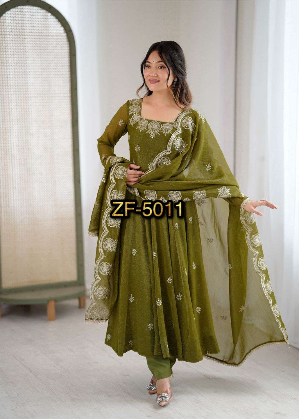 ZF 5011 SILK SEQUENCE EMBROIDERY DESIGNER ANARKALI STYLE GOWN DRESS