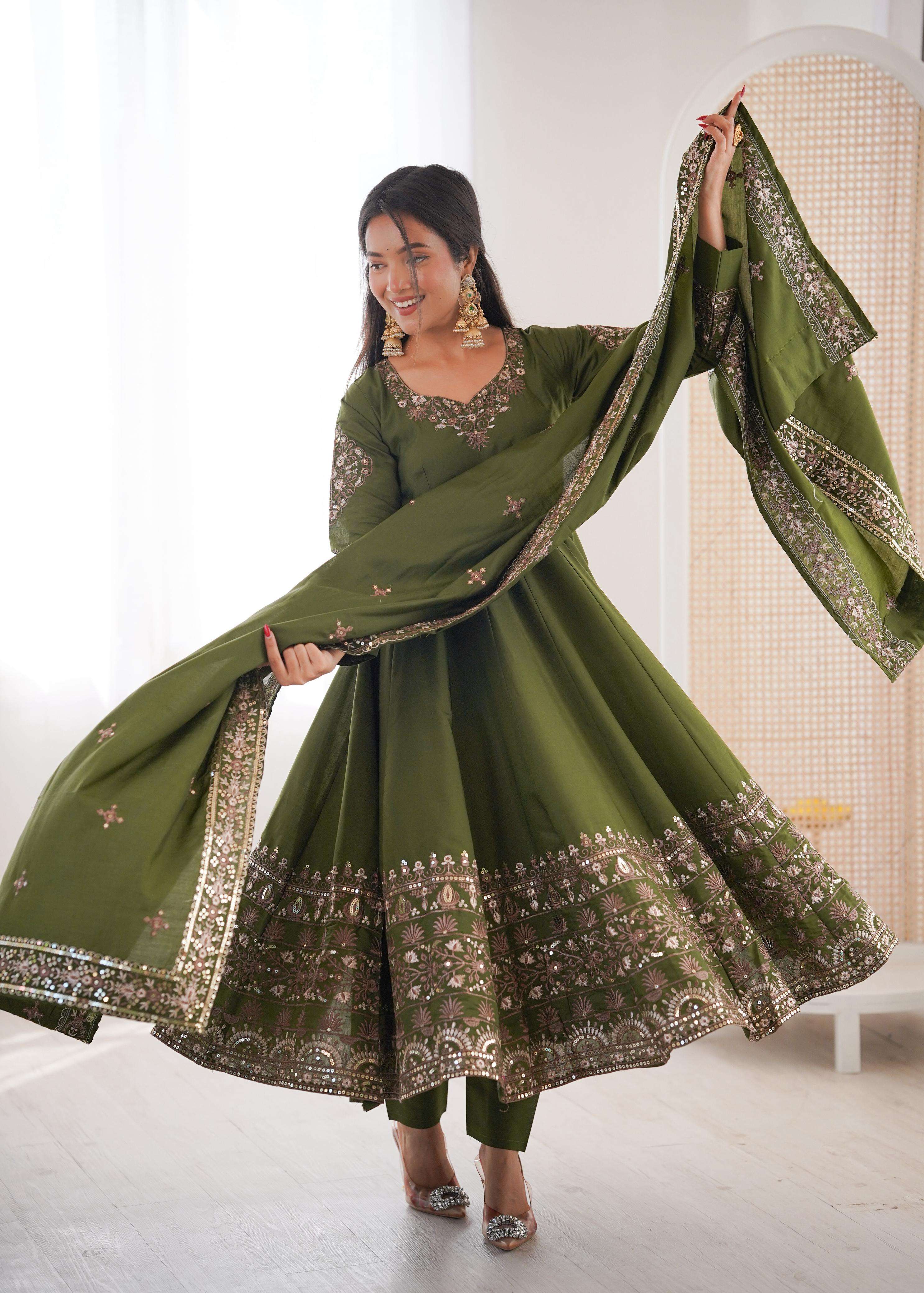 ZF 5016 SILK DESIGNER PARTY WEAR ANARKALI GOWN BOTTOM AND DUPATTA SET 