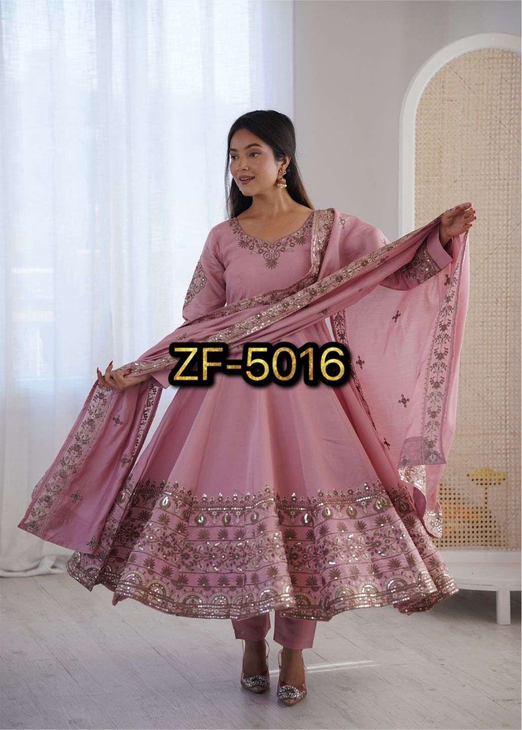 ZF 5016 SILK DESIGNER PARTY WEAR ANARKALI GOWN BOTTOM AND DUPATTA SET 