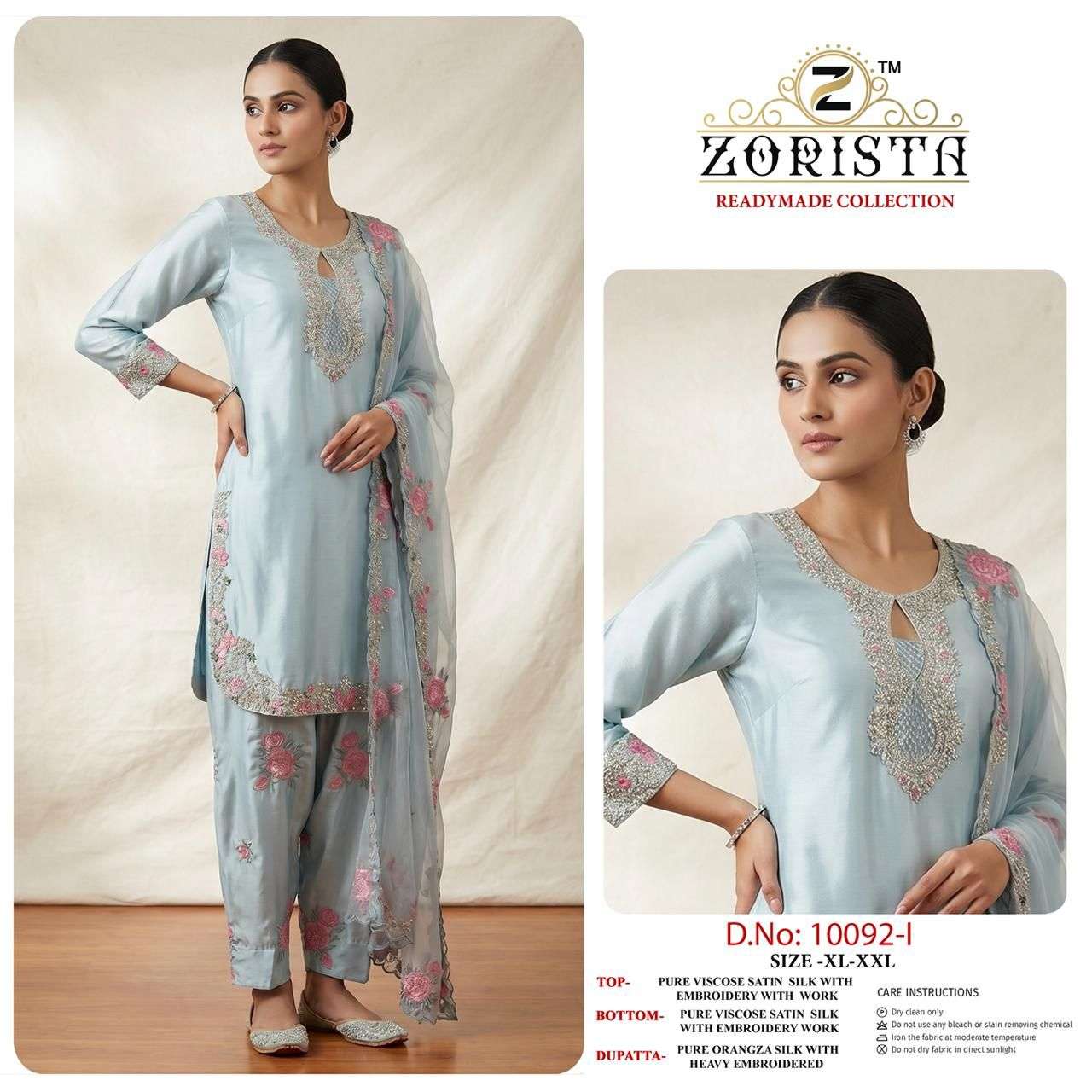 ZORISTA D NO 10092 IJKL SATIN SILK  WITH HEAVY EMBROIDERY DESIGNER SUIT