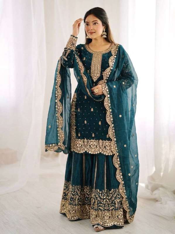 ZSR 3167 SILK SEQUENCE EMBROIDERY DESIGNER WORK FESTIVE WEAR LADIES SUITS 