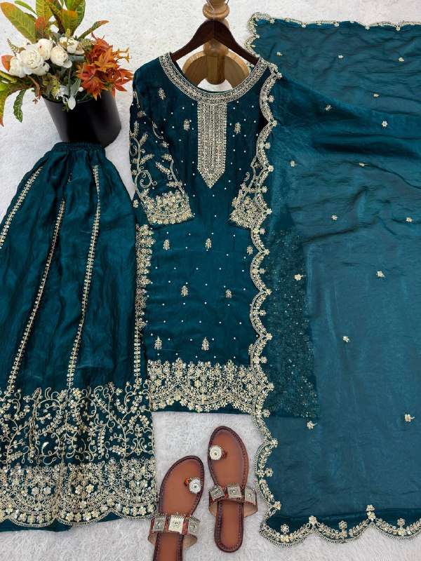 ZSR 3167 SILK SEQUENCE EMBROIDERY DESIGNER WORK FESTIVE WEAR LADIES SUITS 