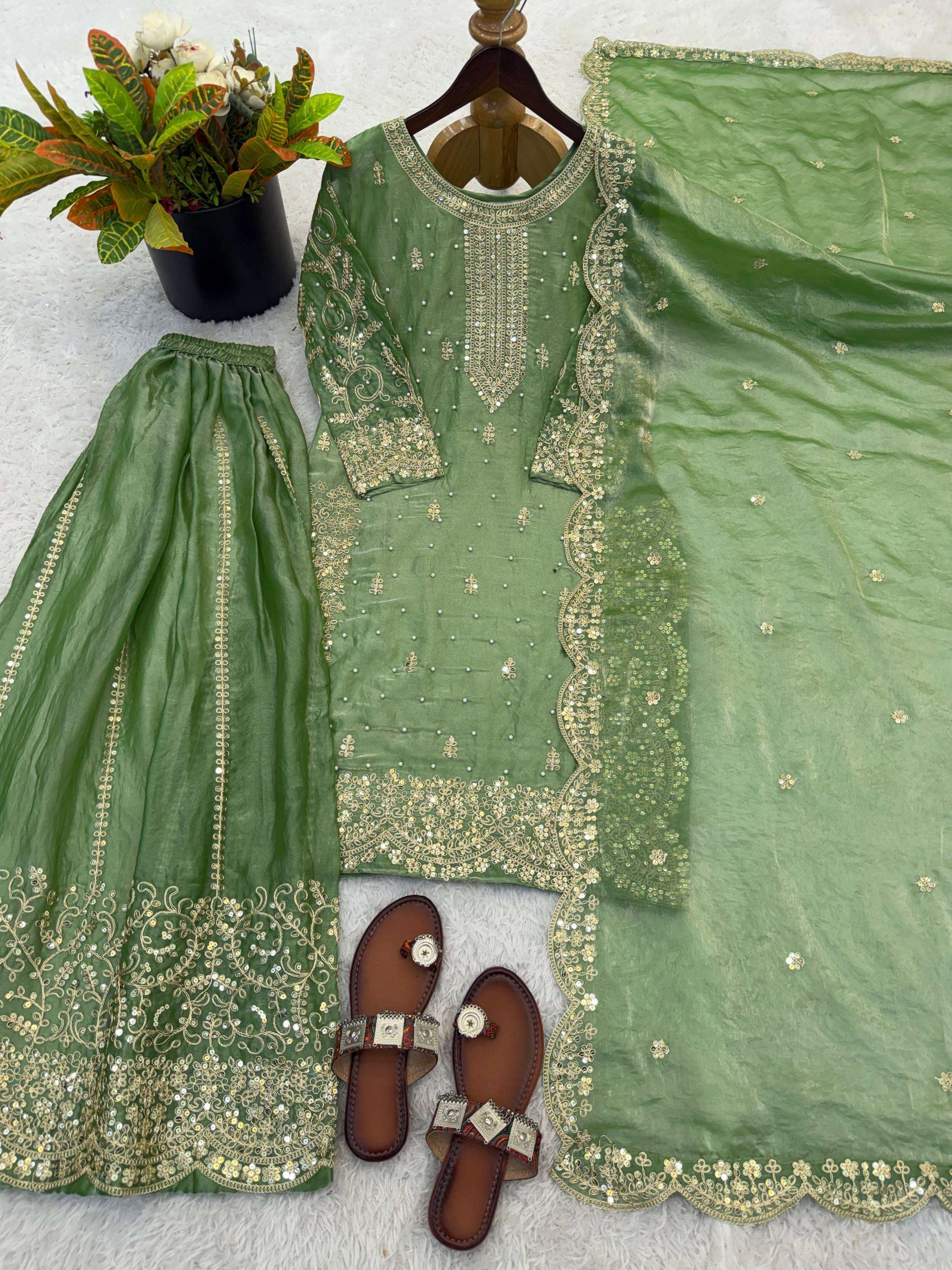 ZSR 3167 SILK SEQUENCE EMBROIDERY DESIGNER WORK FESTIVE WEAR LADIES SUITS 
