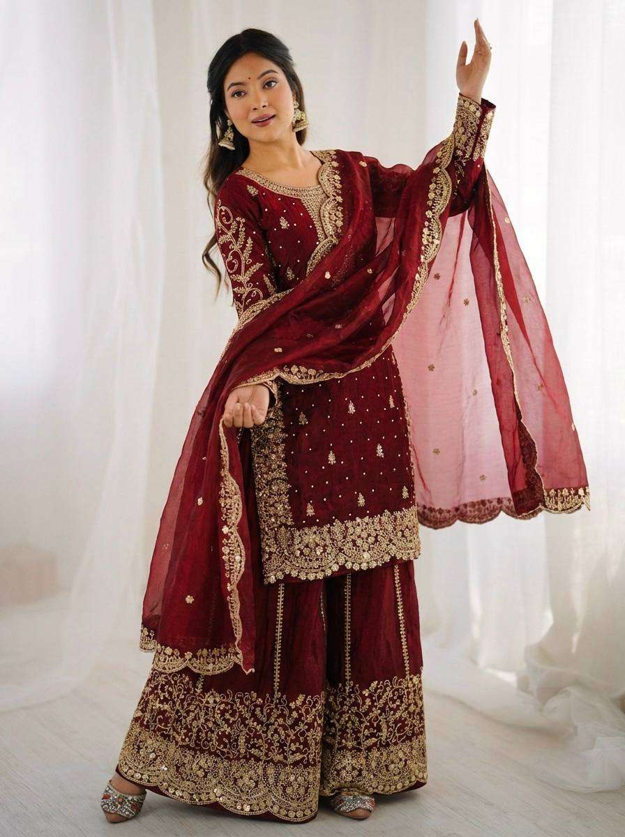 ZSR 3167 SILK SEQUENCE EMBROIDERY DESIGNER WORK FESTIVE WEAR LADIES SUITS 