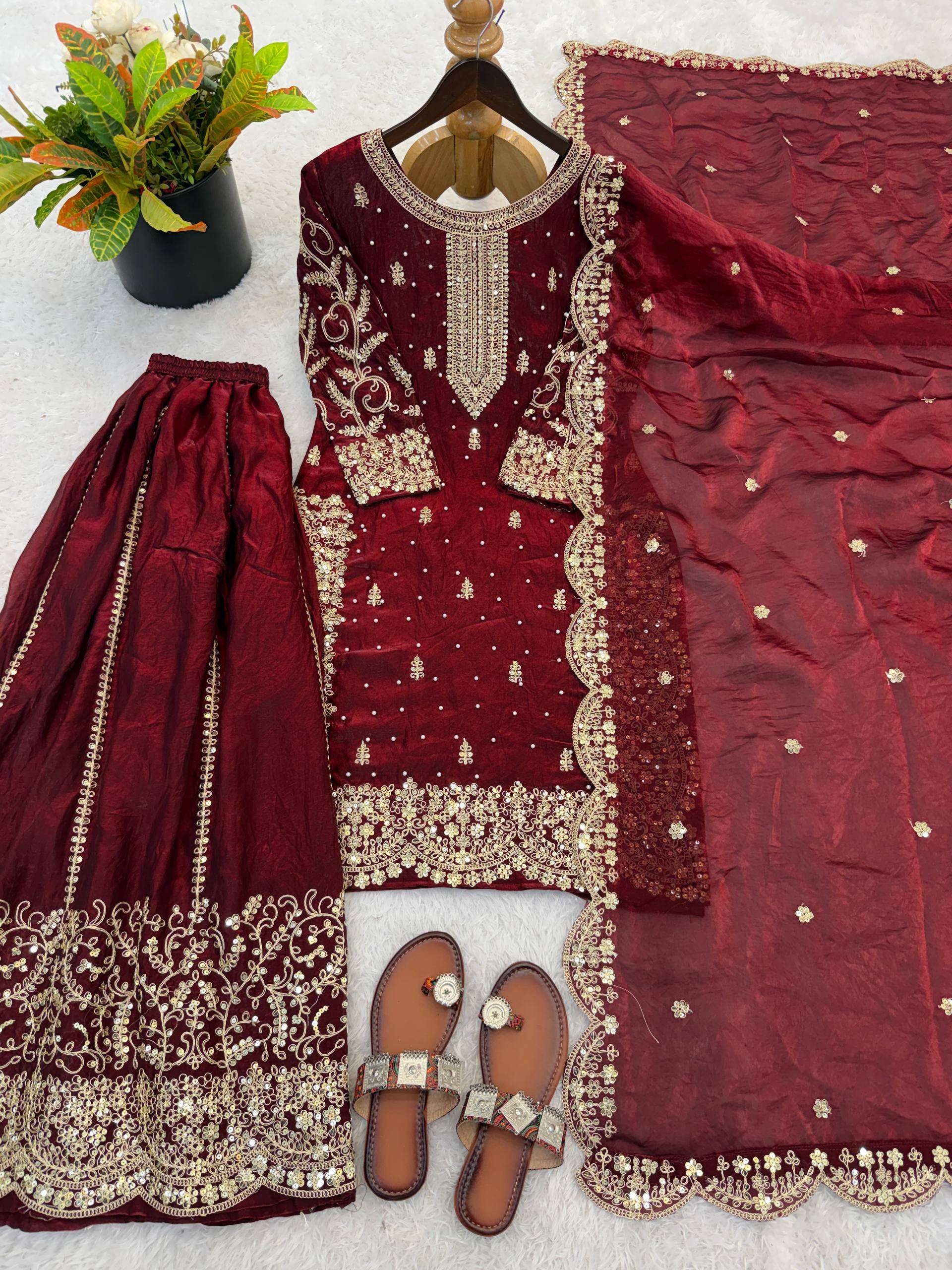 ZSR 3167 SILK SEQUENCE EMBROIDERY DESIGNER WORK FESTIVE WEAR LADIES SUITS 
