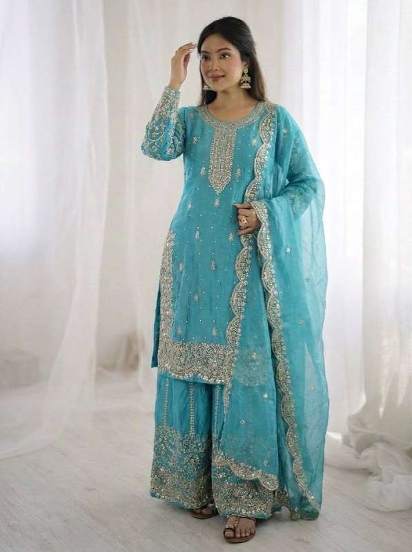 ZSR 3167 SILK SEQUENCE EMBROIDERY DESIGNER WORK FESTIVE WEAR LADIES SUITS 