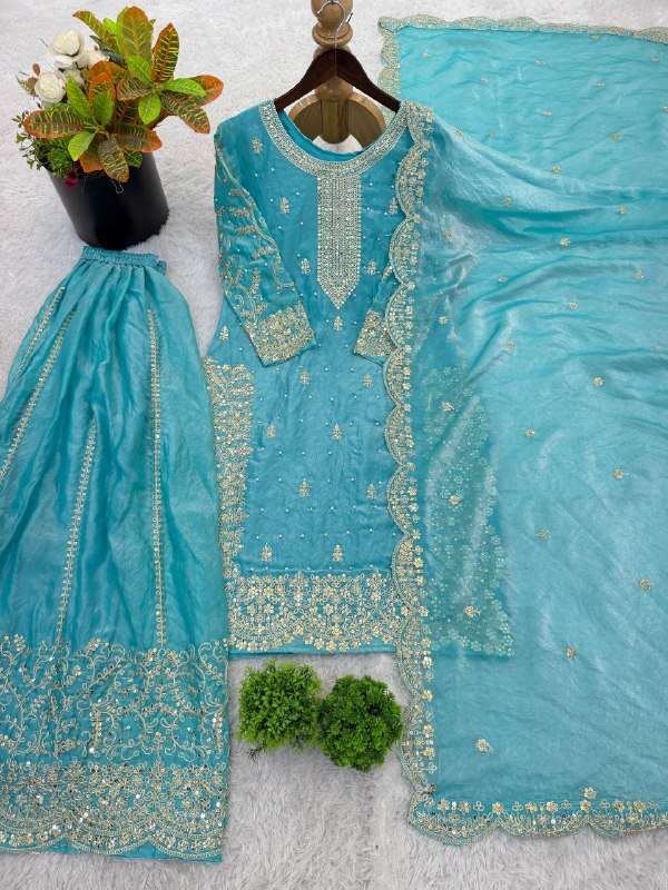 ZSR 3167 SILK SEQUENCE EMBROIDERY DESIGNER WORK FESTIVE WEAR LADIES SUITS 