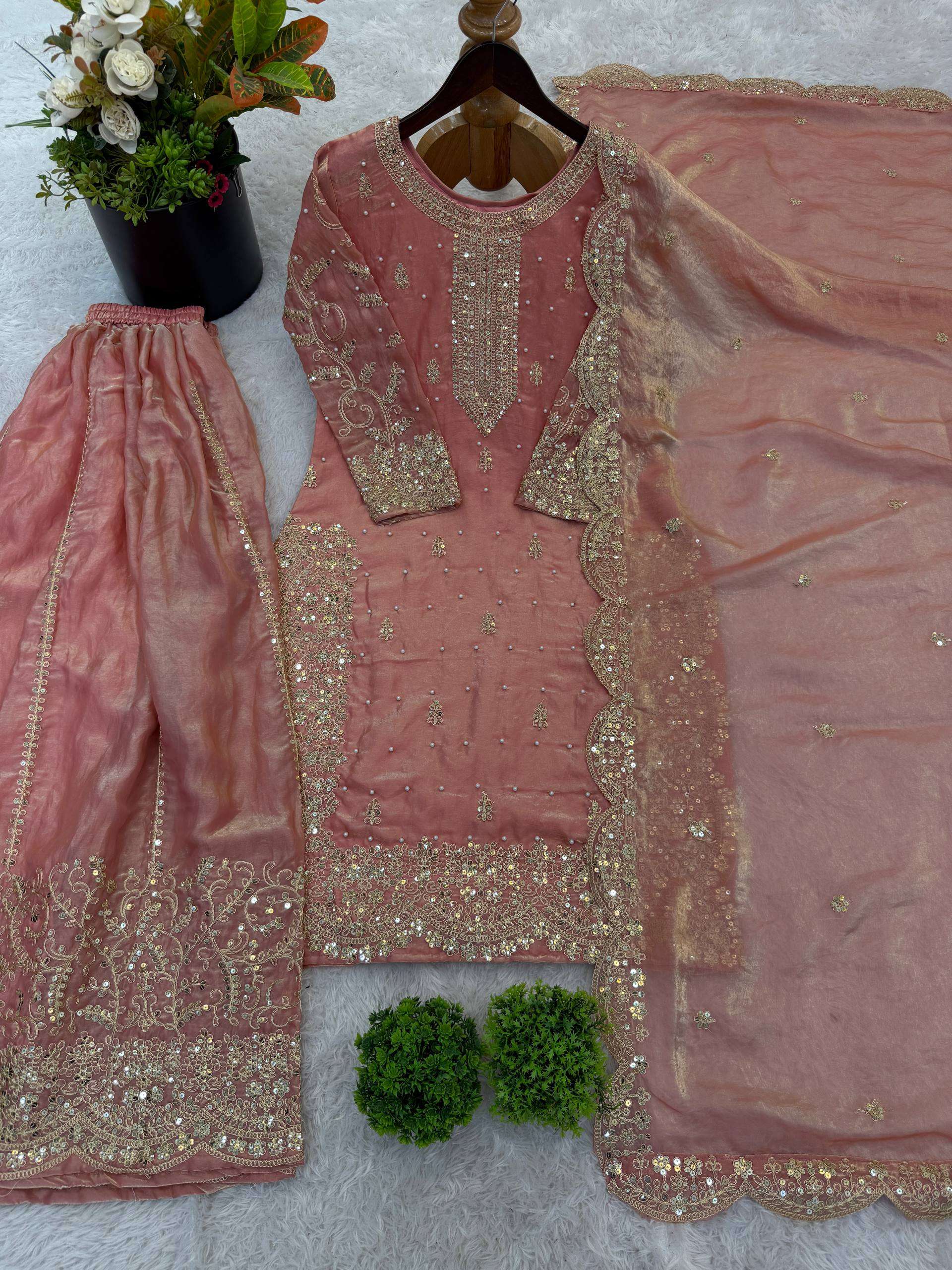 ZSR 3167 SILK SEQUENCE EMBROIDERY DESIGNER WORK FESTIVE WEAR LADIES SUITS 