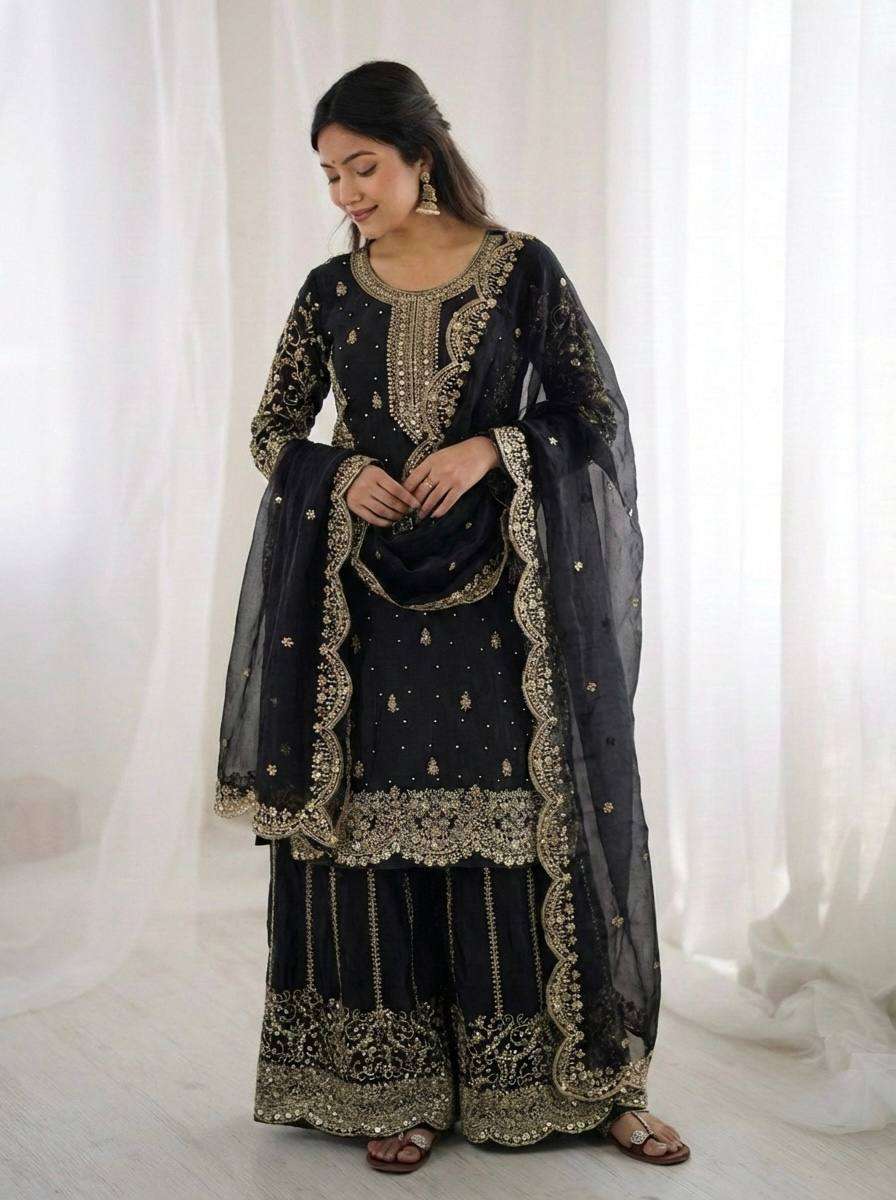 ZSR 3167 SILK SEQUENCE EMBROIDERY DESIGNER WORK FESTIVE WEAR LADIES SUITS 