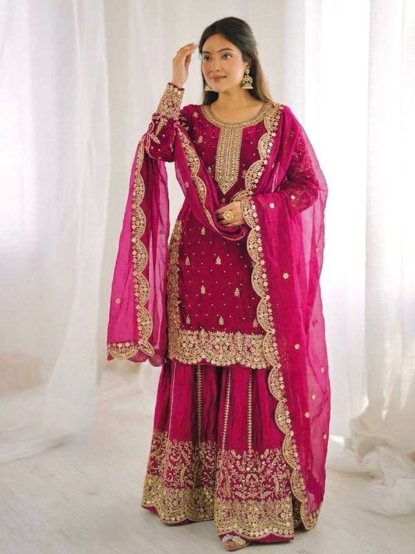 ZSR 3167 SILK SEQUENCE EMBROIDERY DESIGNER WORK FESTIVE WEAR LADIES SUITS 