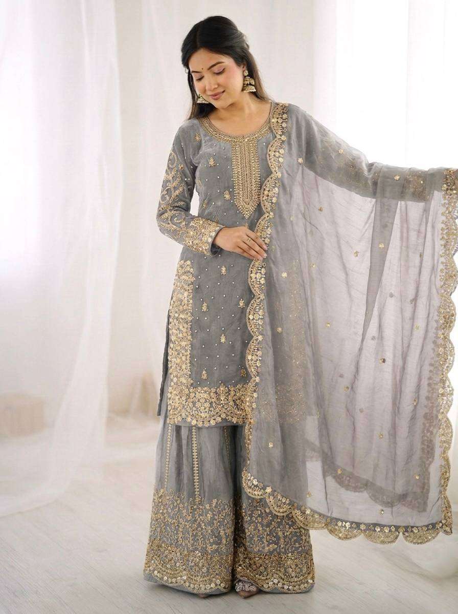ZSR 3167 SILK SEQUENCE EMBROIDERY DESIGNER WORK FESTIVE WEAR LADIES SUITS 