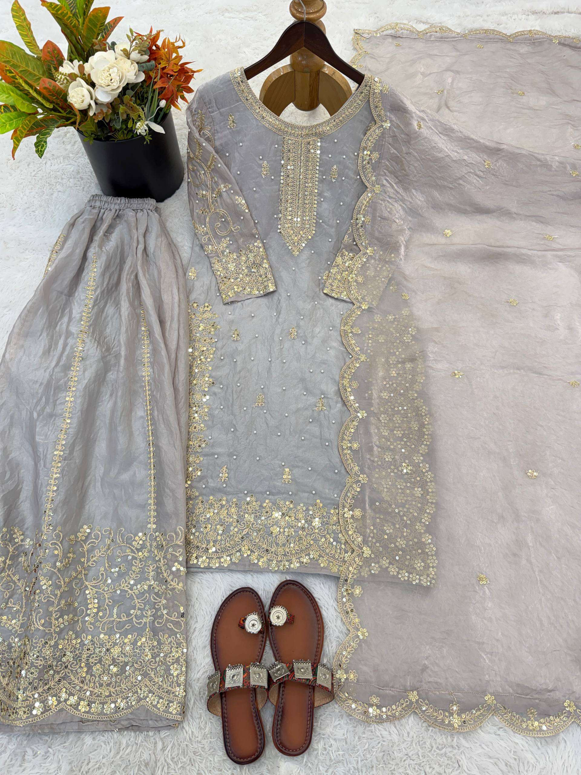 ZSR 3167 SILK SEQUENCE EMBROIDERY DESIGNER WORK FESTIVE WEAR LADIES SUITS 