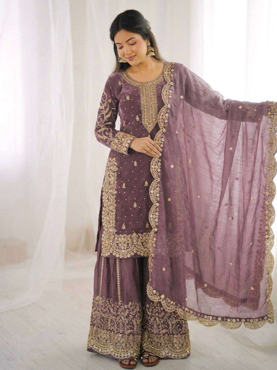 ZSR 3167 SILK SEQUENCE EMBROIDERY DESIGNER WORK FESTIVE WEAR LADIES SUITS 