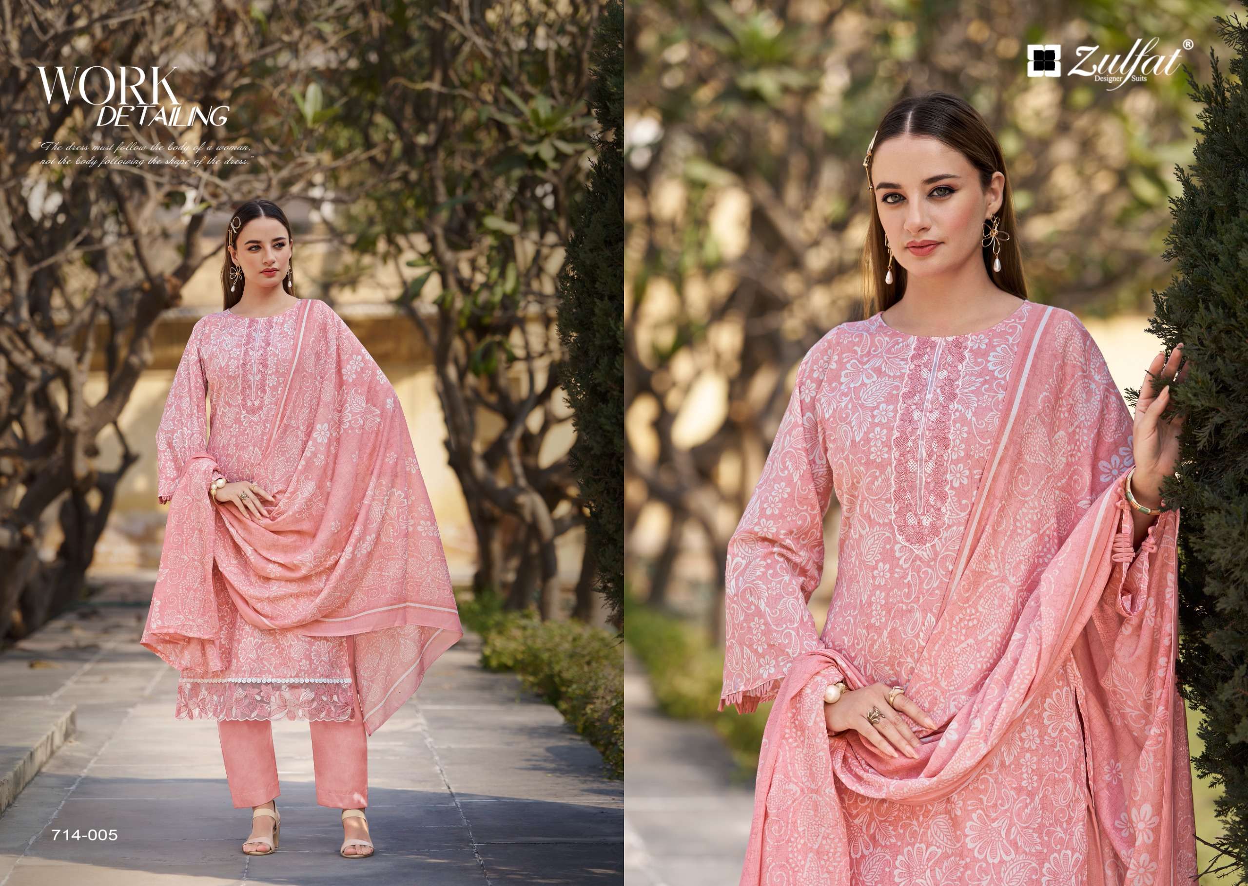 ZULFAT DESIGNER SUITS MASHUQA COTTON DIGITAL PRINT WITH FANCY WORK SUIT