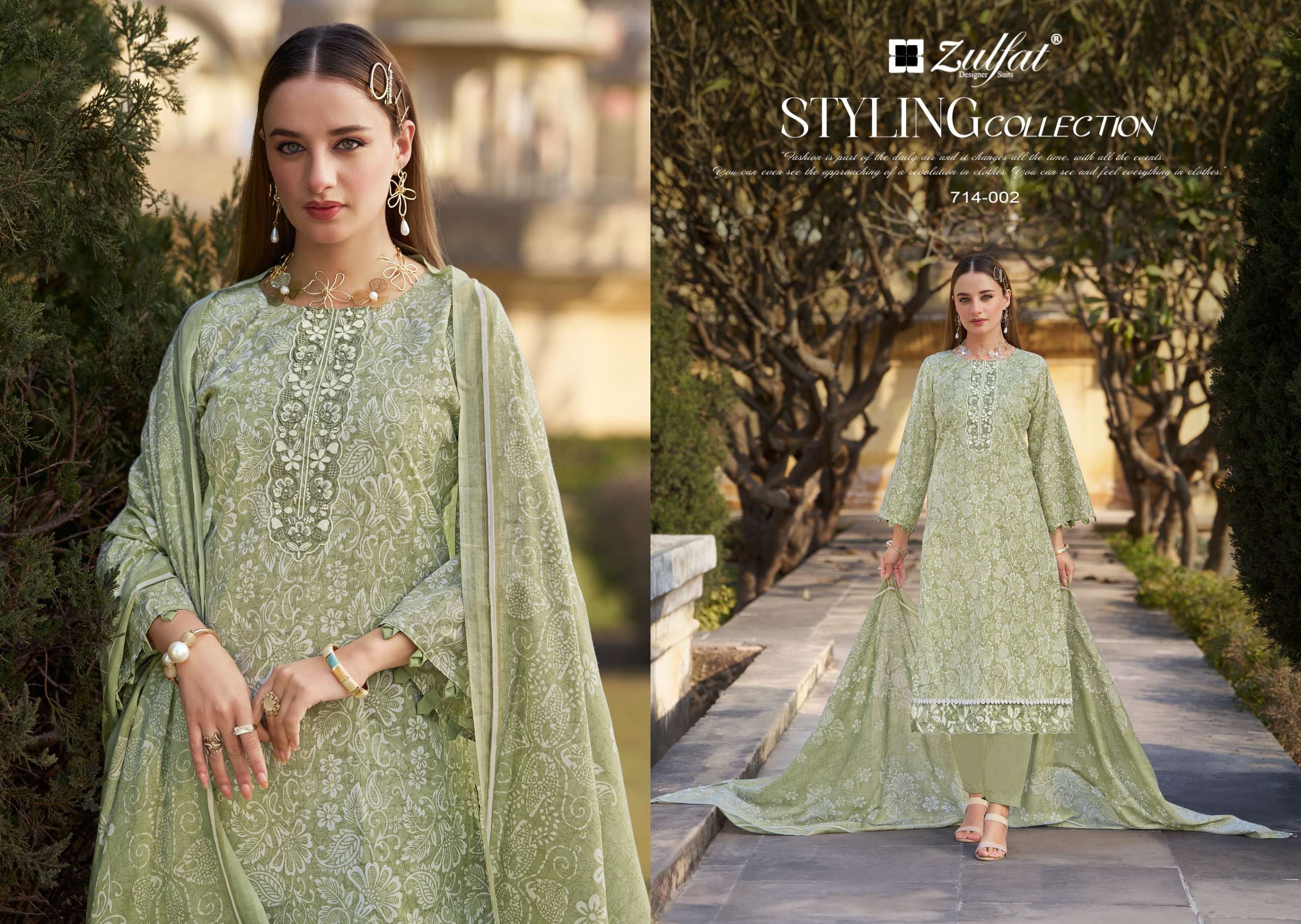 ZULFAT DESIGNER SUITS MASHUQA COTTON DIGITAL PRINT WITH FANCY WORK SUIT