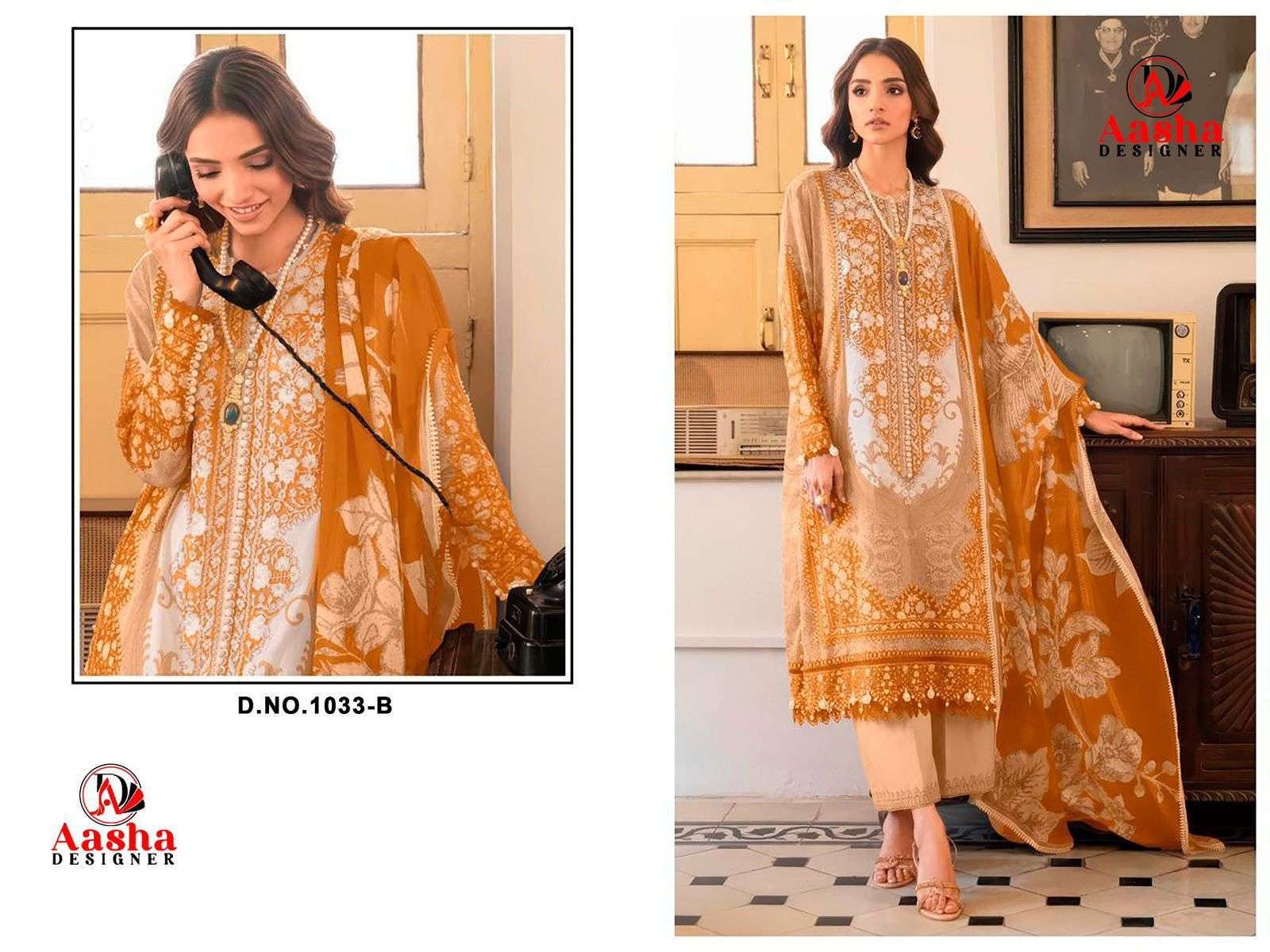 AASHA DESIGNER D NO 1033 & 1034 COTTON PATCH EMBROIDERY WORK SALWAR KAMEEZ 
