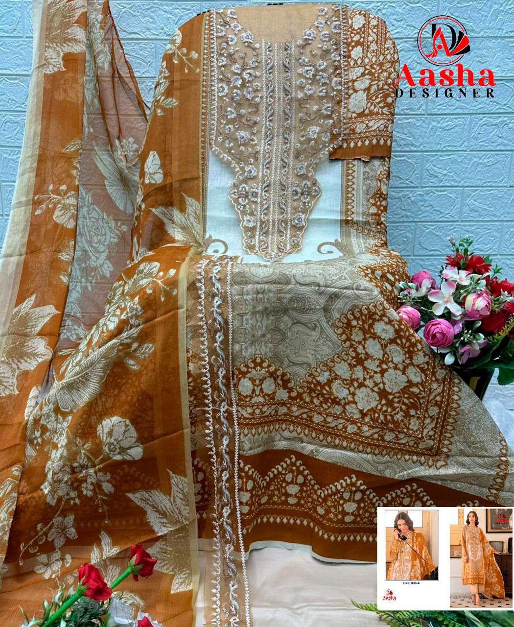 AASHA DESIGNER D NO 1033 & 1034 COTTON PATCH EMBROIDERY WORK SALWAR KAMEEZ 