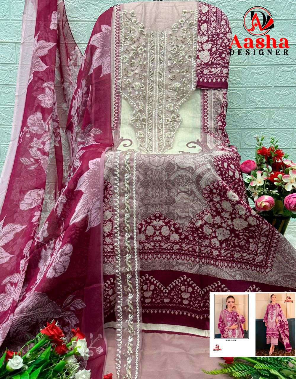 AASHA DESIGNER D NO 1033 & 1034 COTTON PATCH EMBROIDERY WORK SALWAR KAMEEZ 