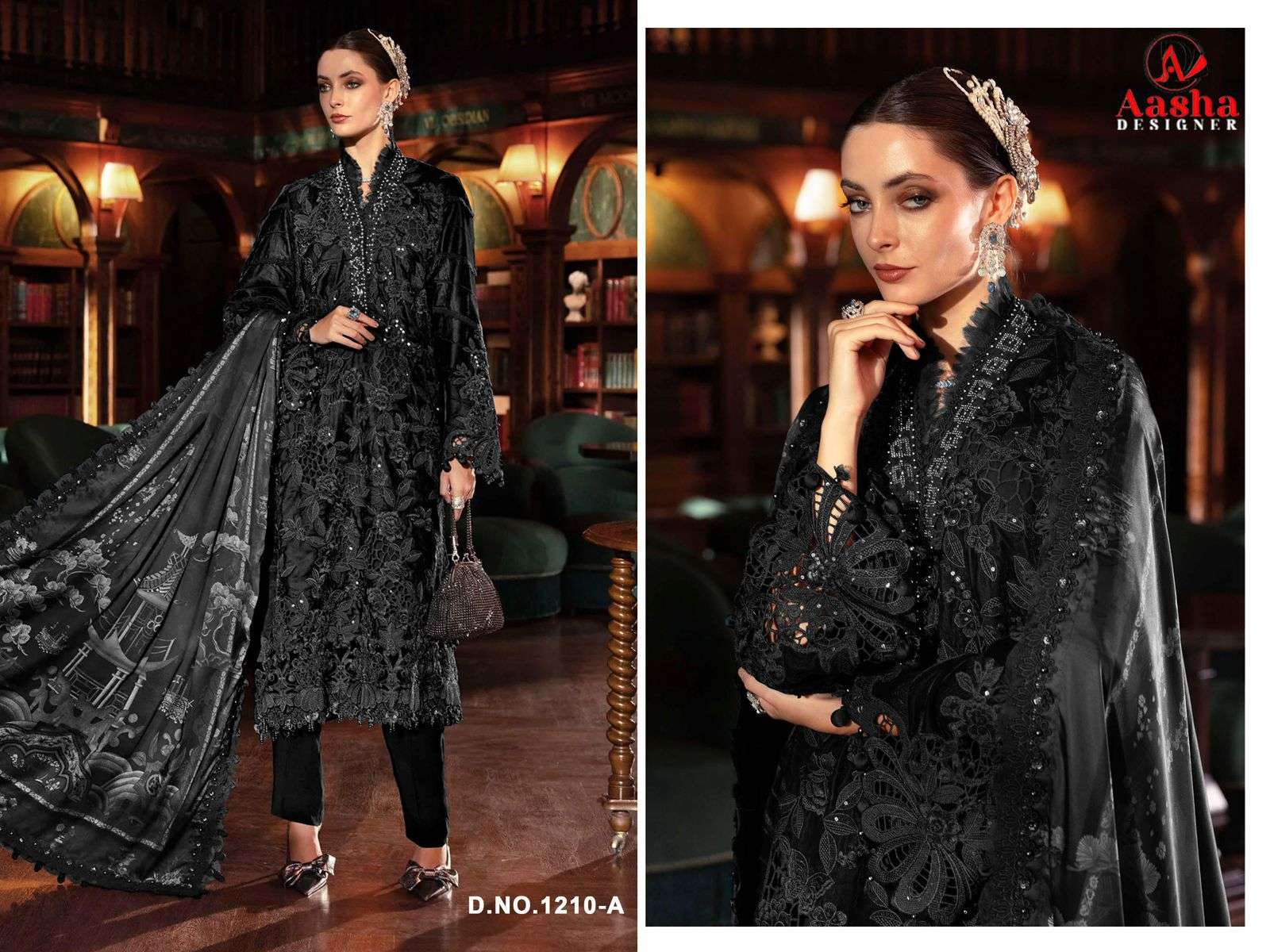 AASHA DESIGNER D NO 1210 COTTON WITH EMBROIDERED WORK SUIT