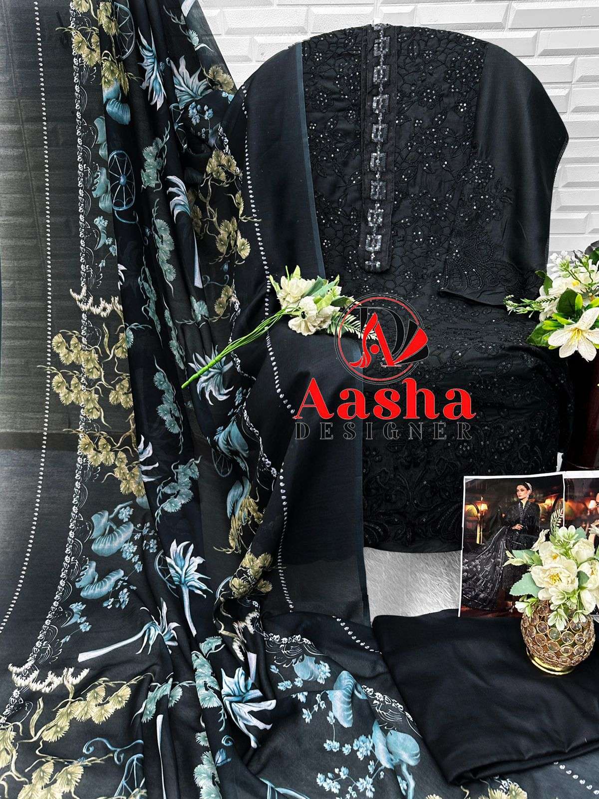 AASHA DESIGNER D NO 1210 COTTON WITH EMBROIDERED WORK SUIT