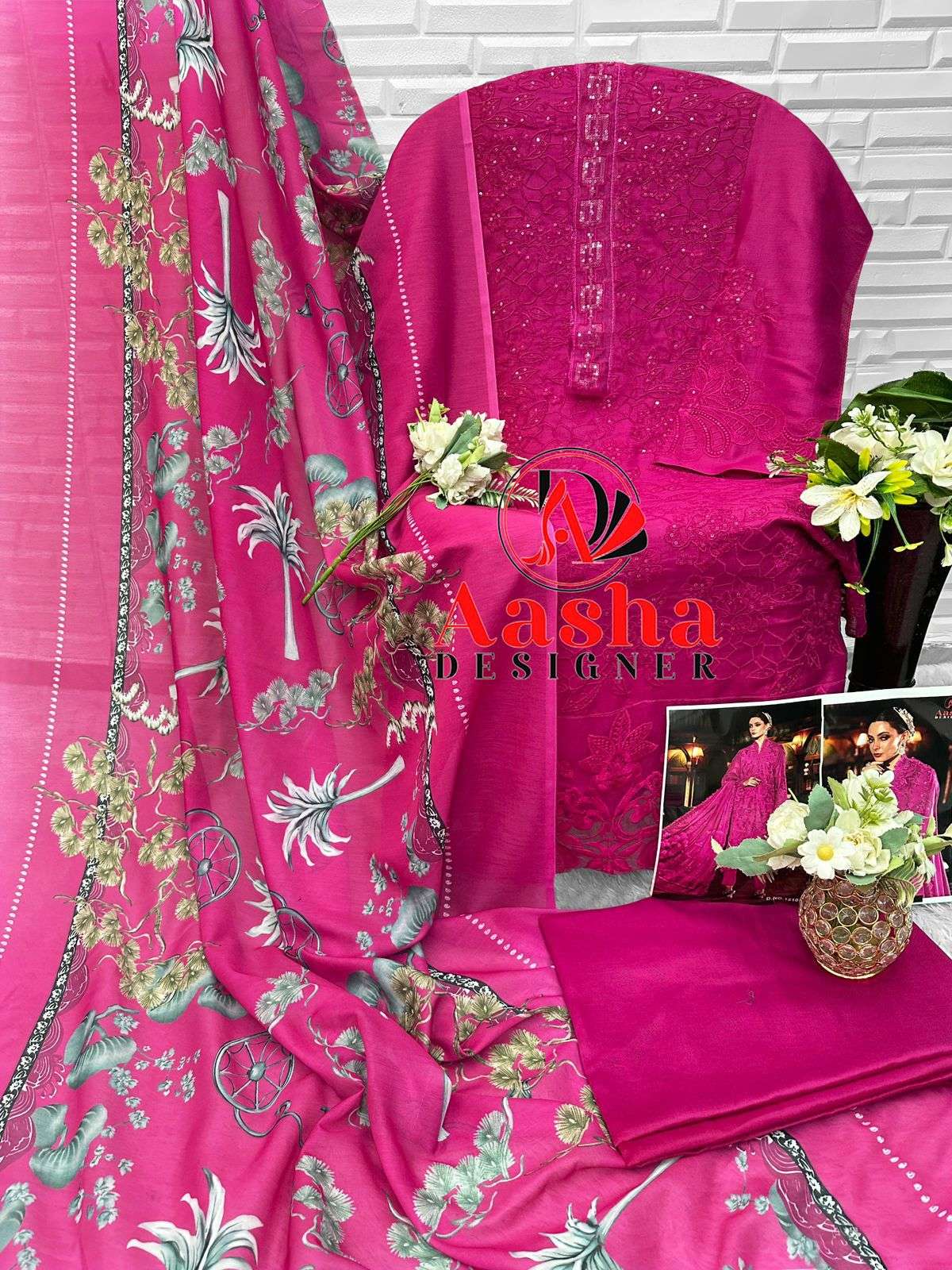 AASHA DESIGNER D NO 1210 COTTON WITH EMBROIDERED WORK SUIT