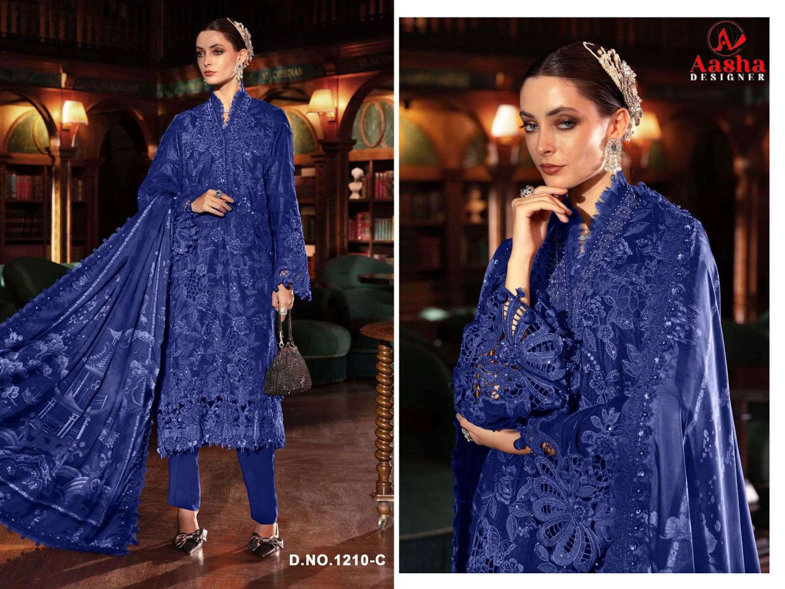 AASHA DESIGNER D NO 1210 COTTON WITH EMBROIDERED WORK SUIT