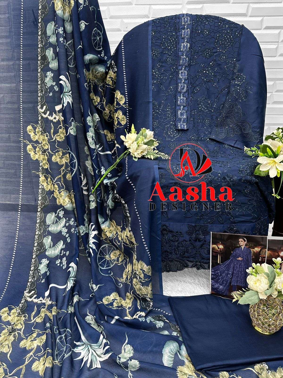 AASHA DESIGNER D NO 1210 COTTON WITH EMBROIDERED WORK SUIT