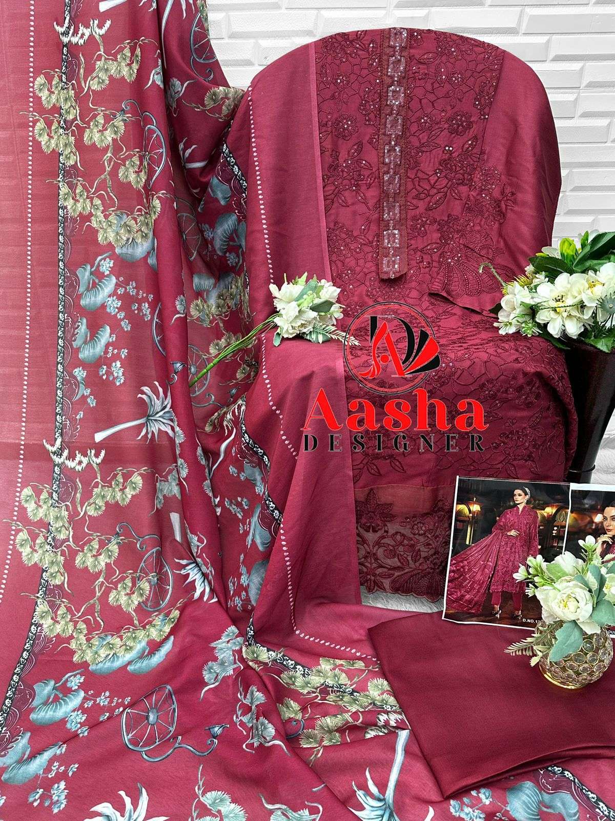 AASHA DESIGNER D NO 1210 COTTON WITH EMBROIDERED WORK SUIT